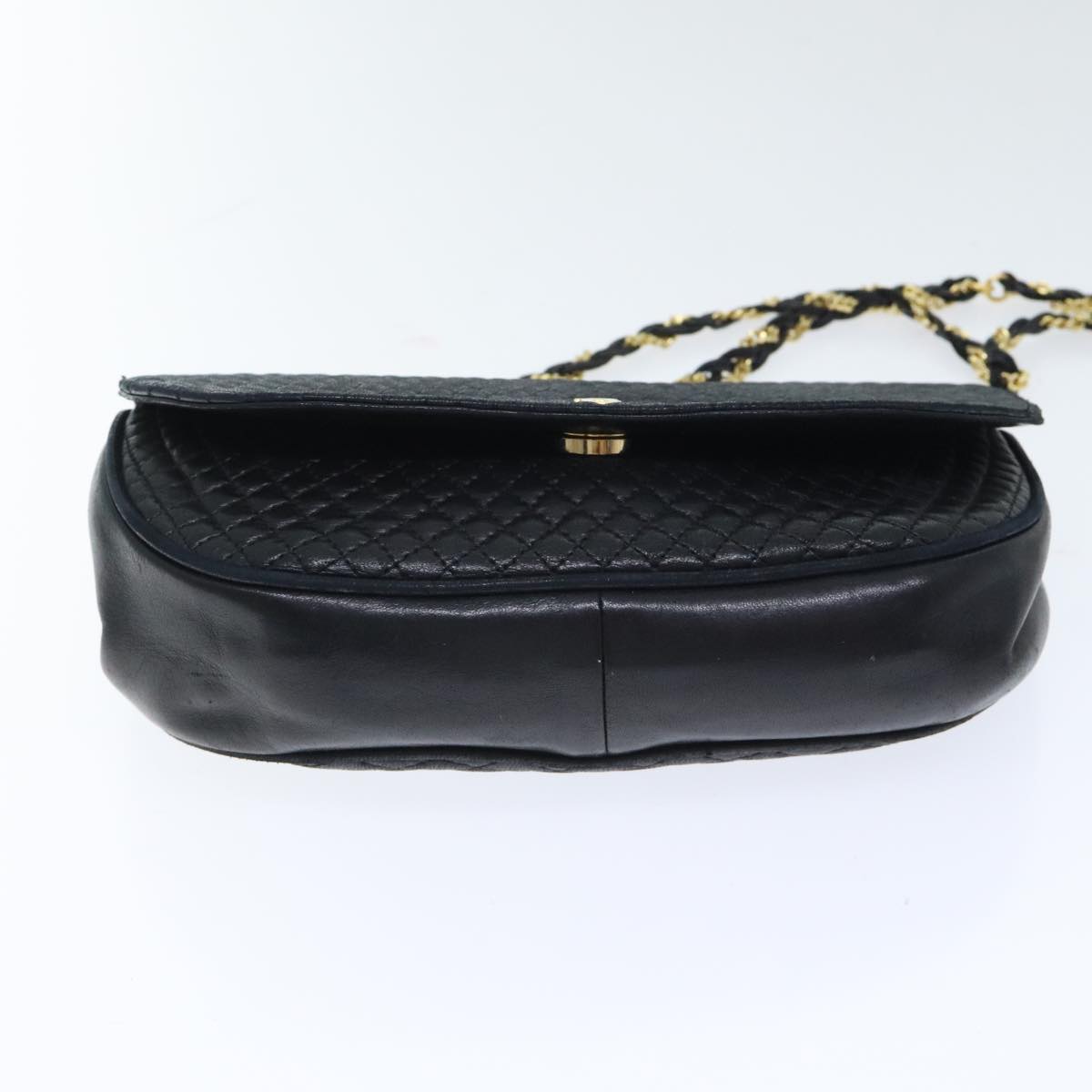 BALLY Quilted Chain Shoulder Bag Leather Black Gold Auth th5298