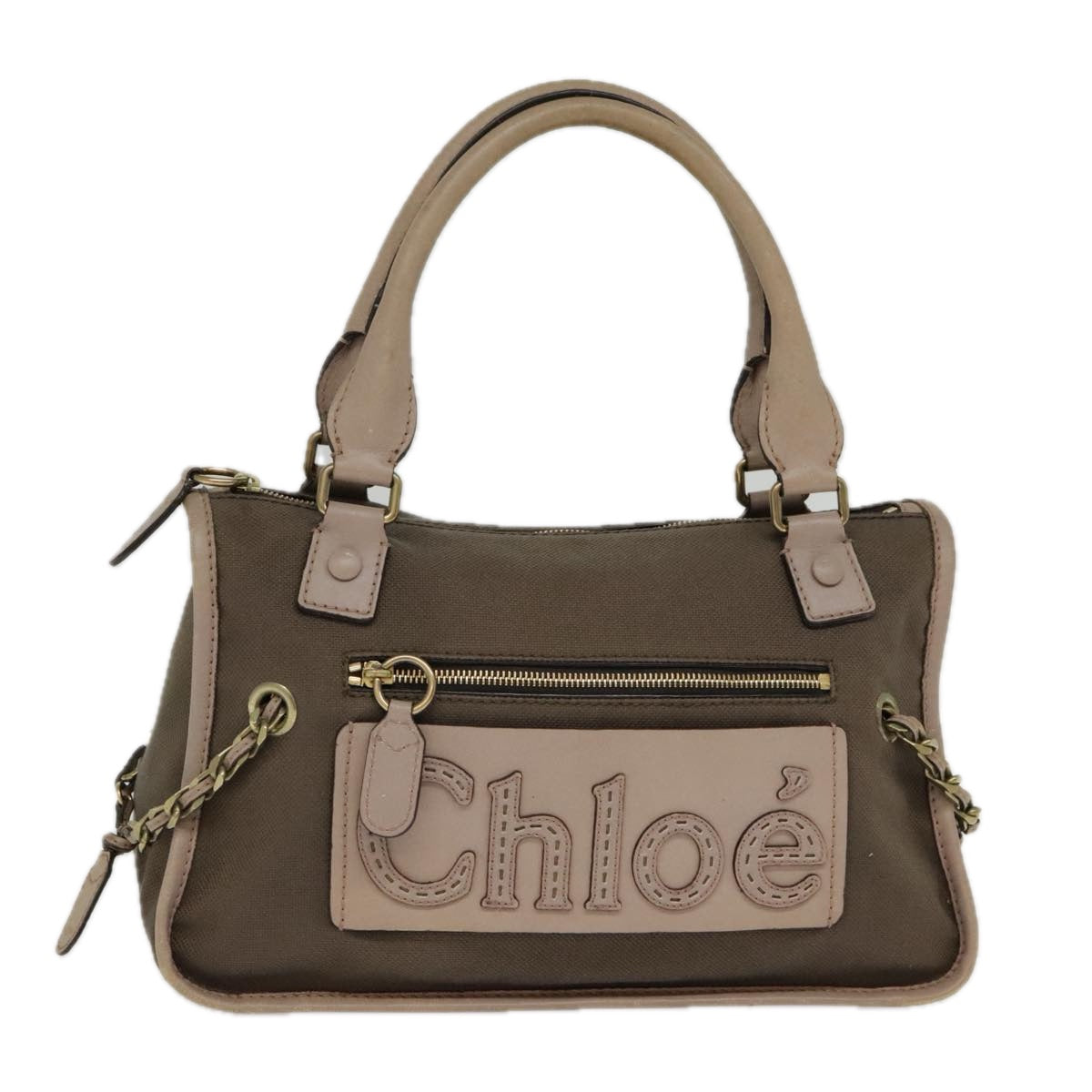 Chloe Hand Bag Canvas Leather Brown Gold Auth th5319