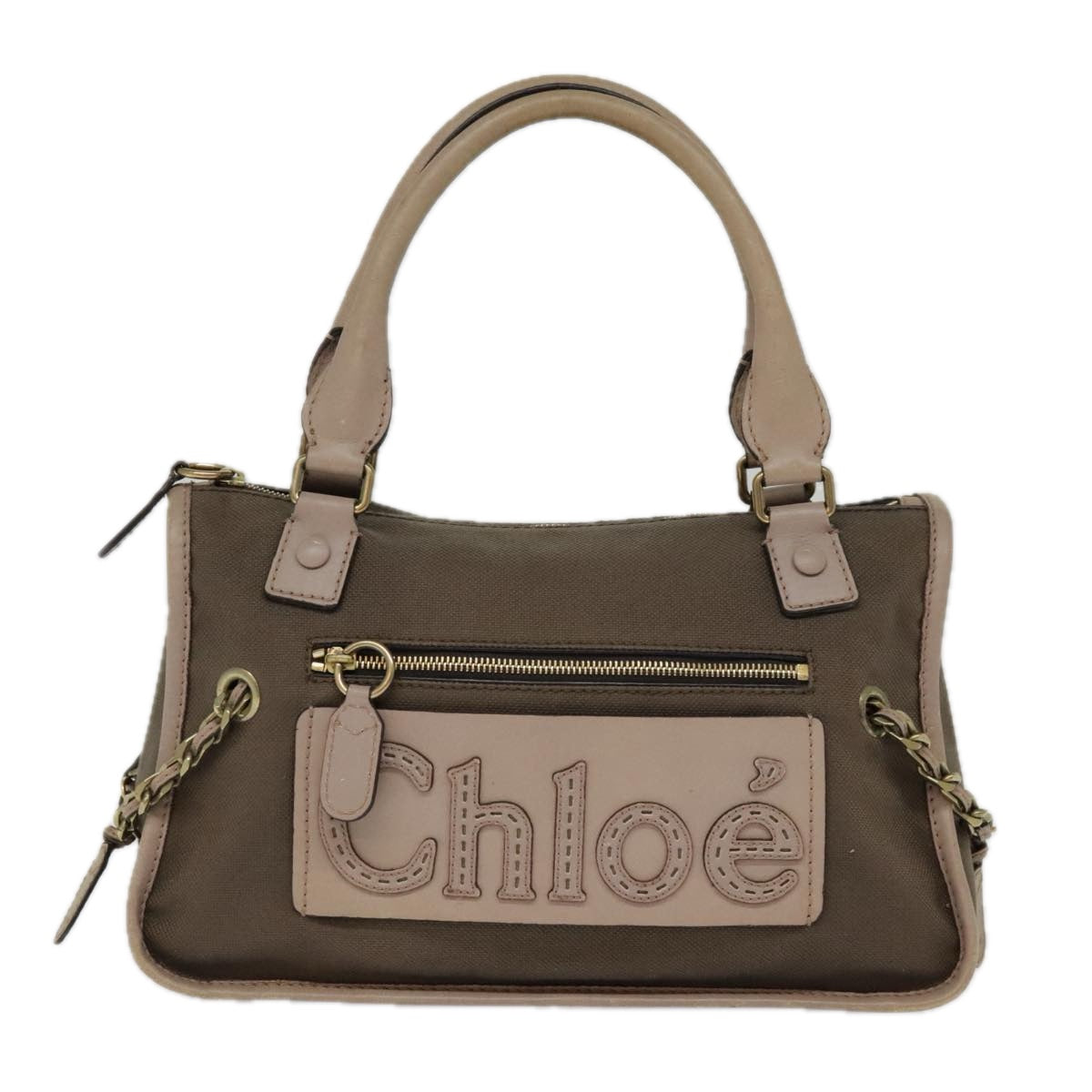 Chloe Hand Bag Canvas Leather Brown Gold Auth th5319