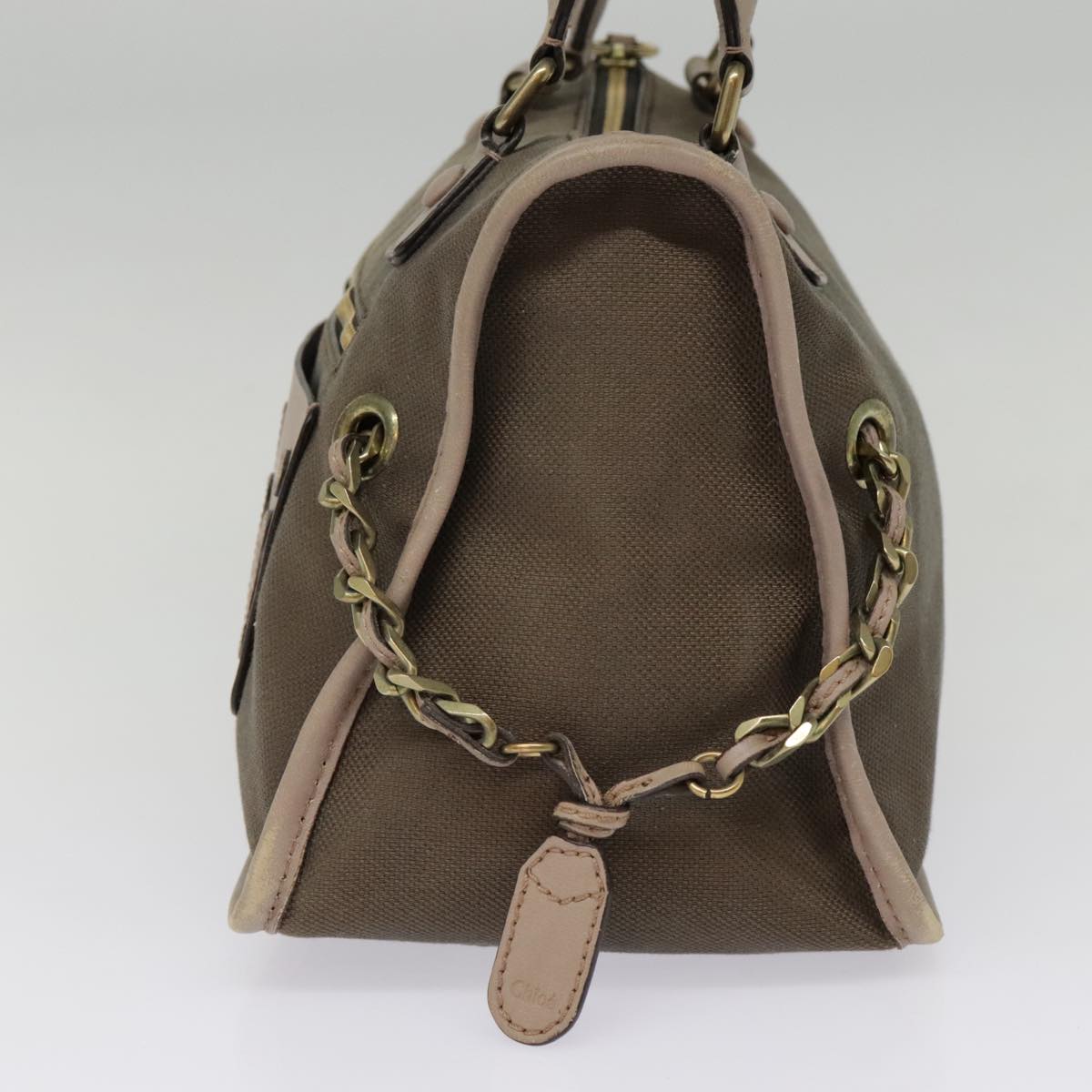 Chloe Hand Bag Canvas Leather Brown Gold Auth th5319