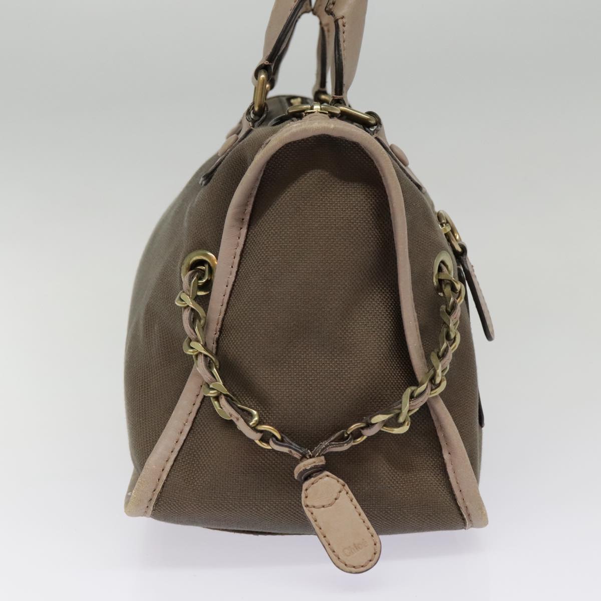 Chloe Hand Bag Canvas Leather Brown Gold Auth th5319