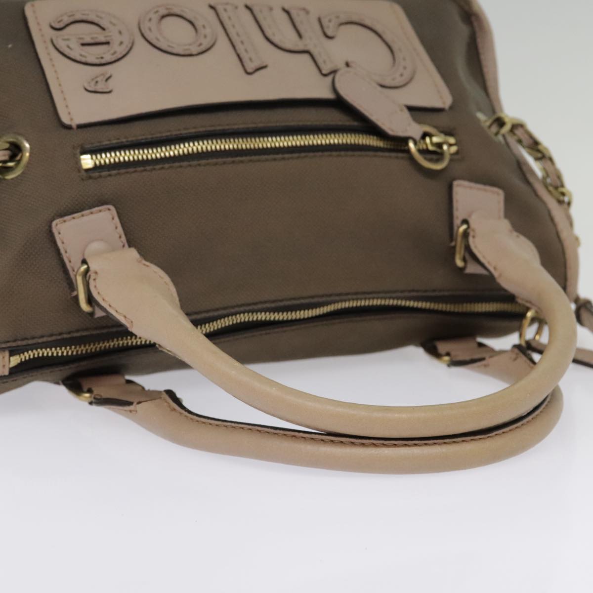 Chloe Hand Bag Canvas Leather Brown Gold Auth th5319