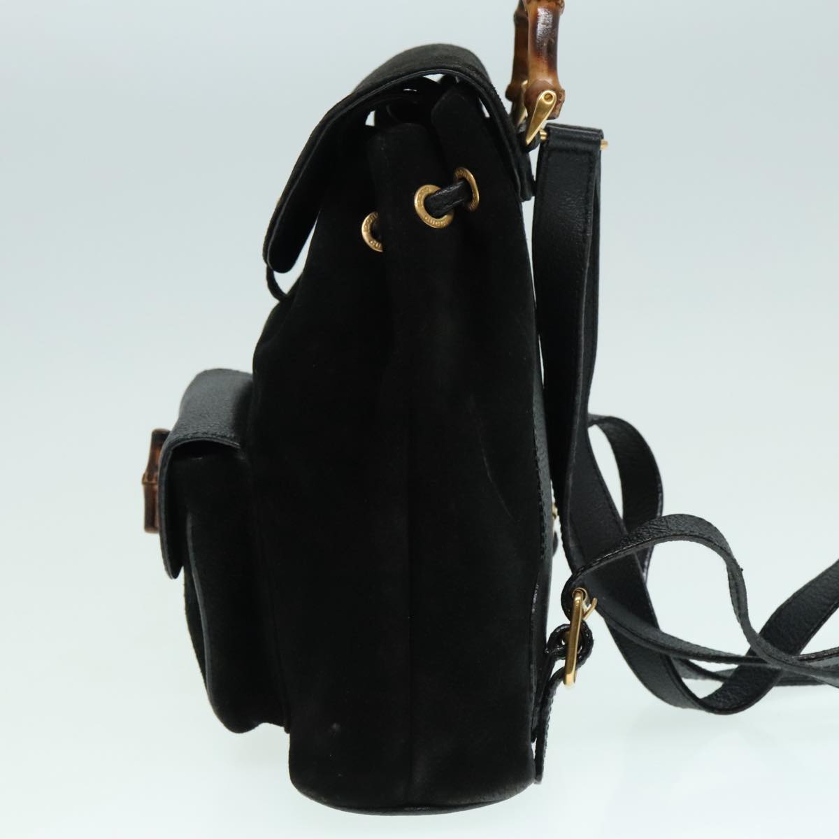 GUCCI Bamboo Backpack Suede Leather Black Gold 003 1956 0030 Auth th5335