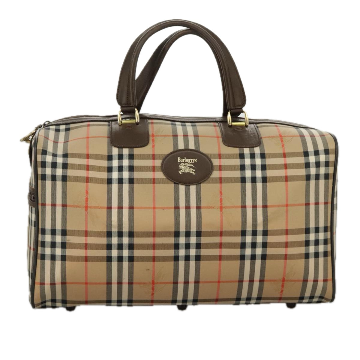 Burberrys Nova Check Boston Bag Canvas Beige Brown gold Auth th5395