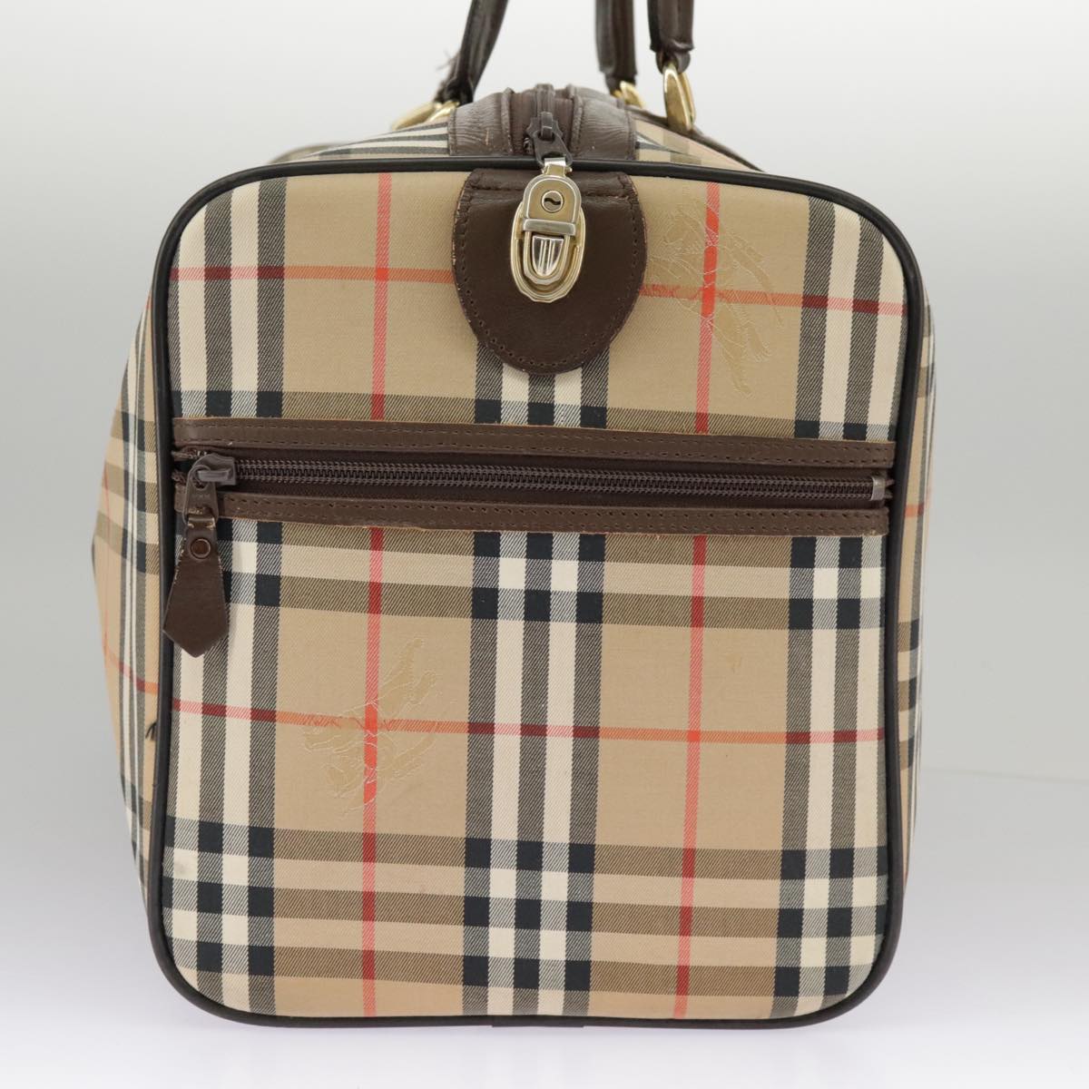 Burberrys Nova Check Boston Bag Canvas Beige Brown gold Auth th5395