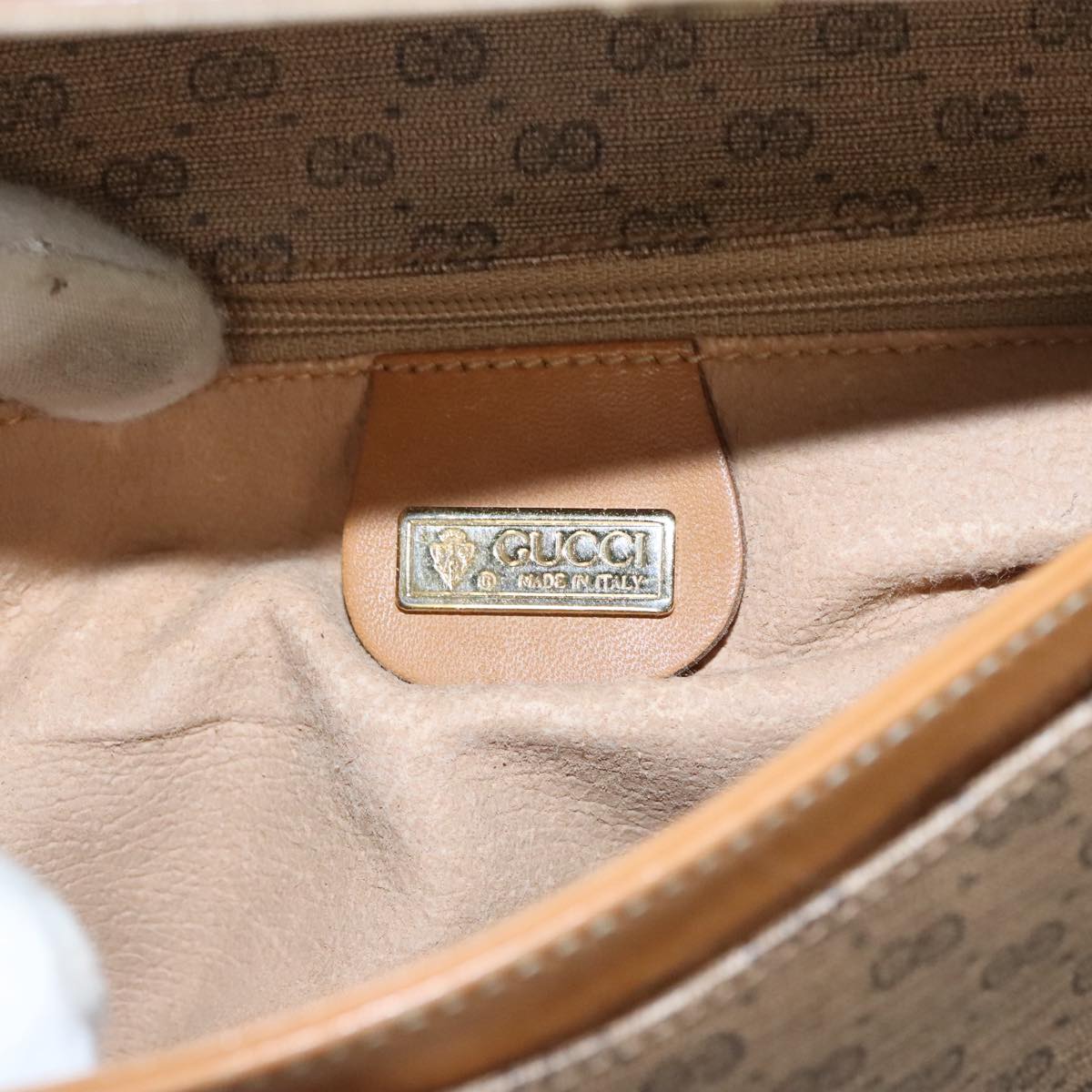 GUCCI Micro GG Supreme Shoulder Bag PVC Beige Gold Auth th5417