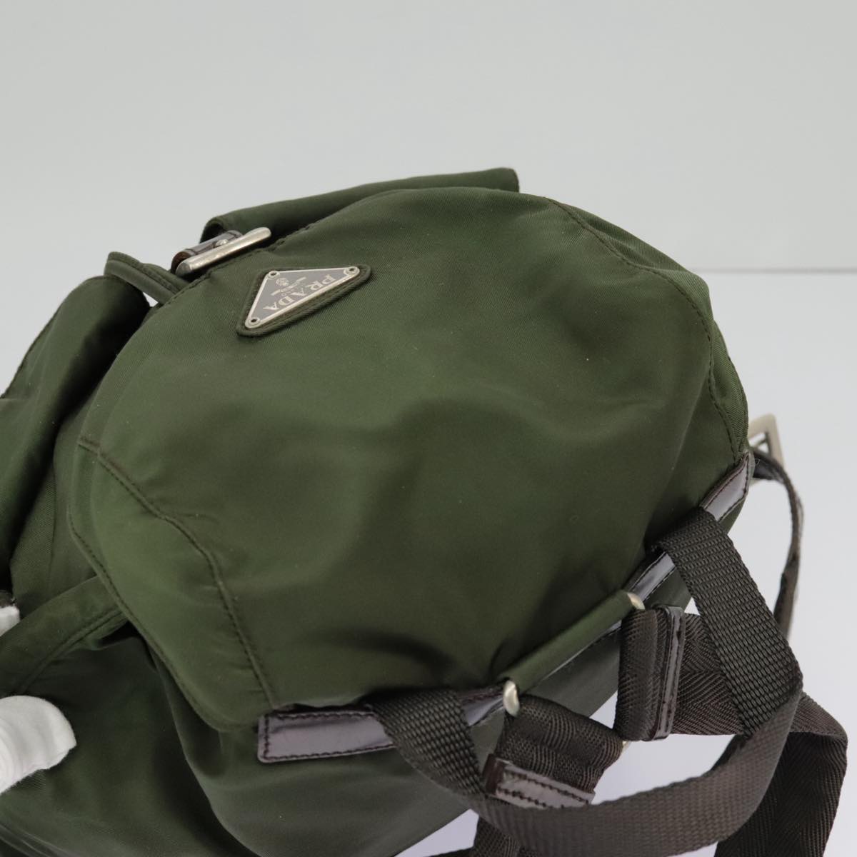 PRADA Backpack Nylon Khaki Silver Auth th5425