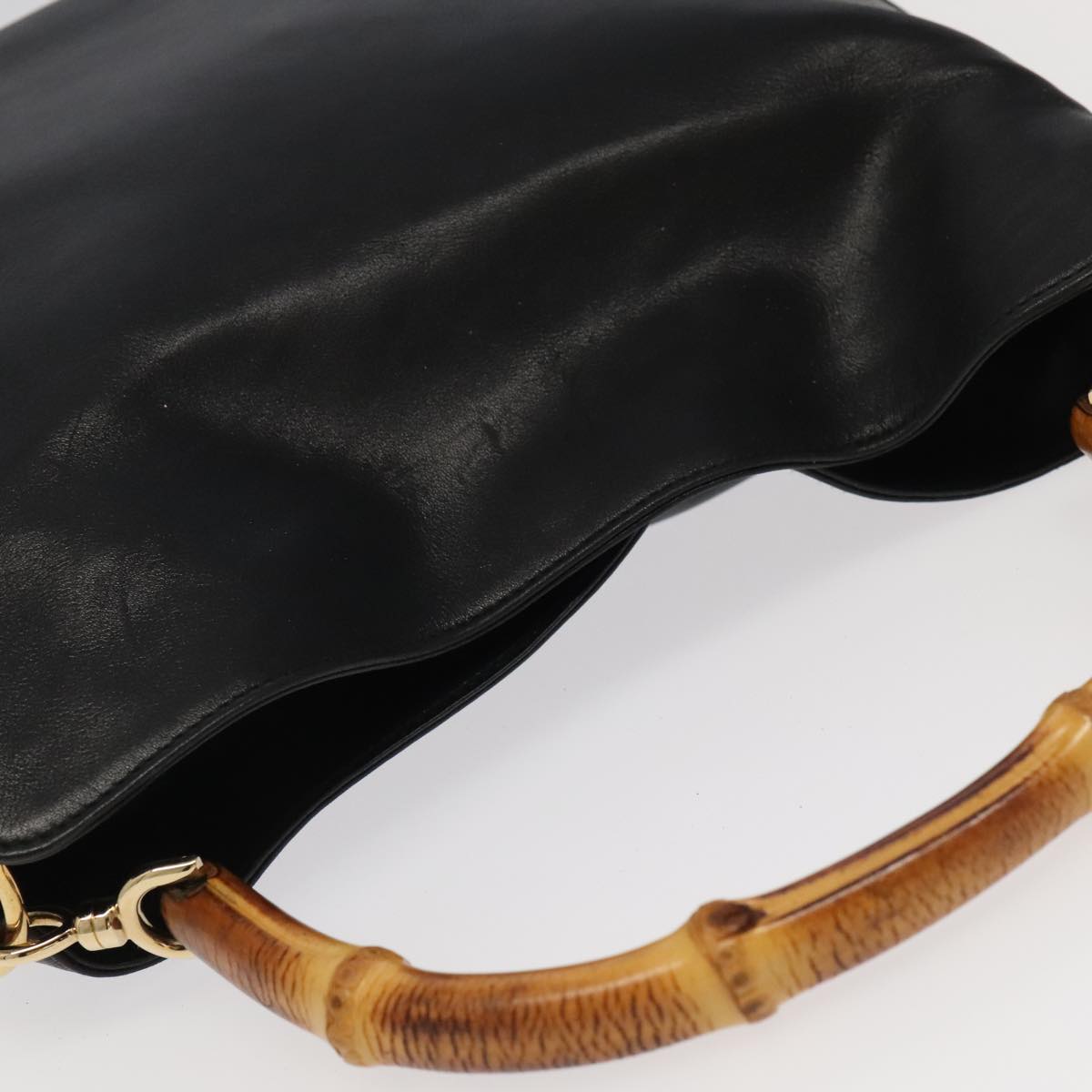 GUCCI Bamboo Hand Bag Leather 2way Black Gold 001 1638 Auth th5438