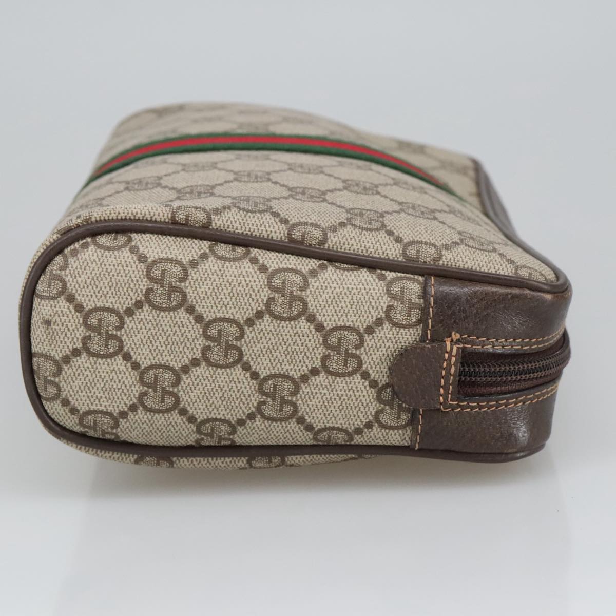 GUCCI GG Supreme Web Sherry Line Clutch Bag PVC Beige Red Green Auth th5487