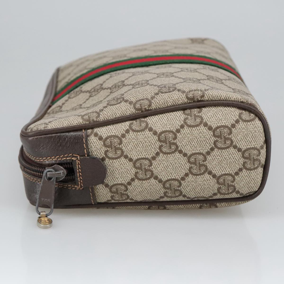 GUCCI GG Supreme Web Sherry Line Clutch Bag PVC Beige Red Green Auth th5487