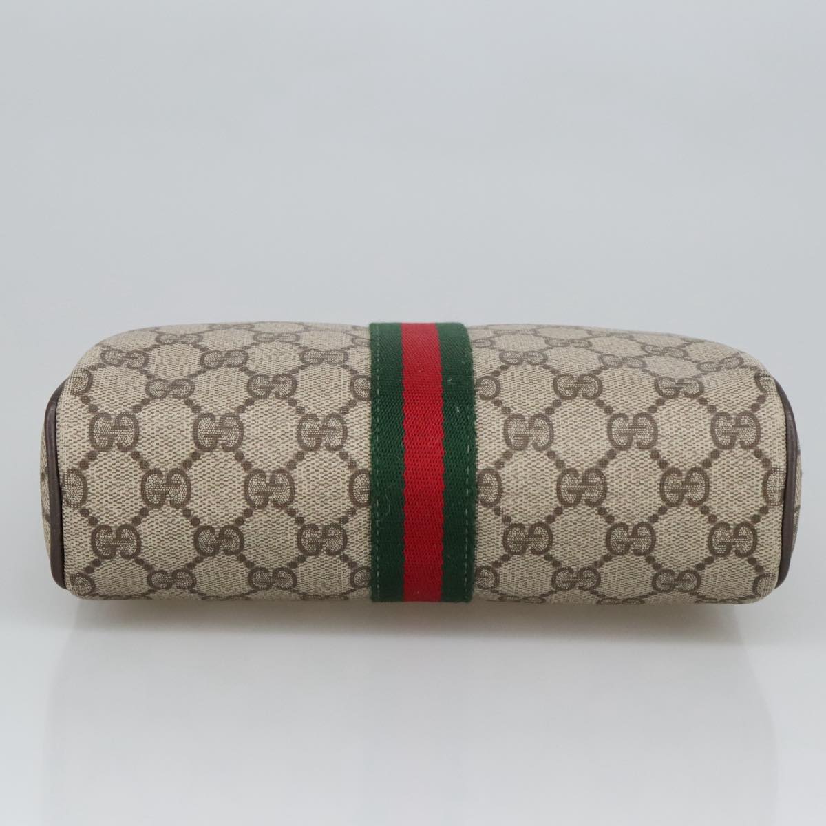 GUCCI GG Supreme Web Sherry Line Clutch Bag PVC Beige Red Green Auth th5487