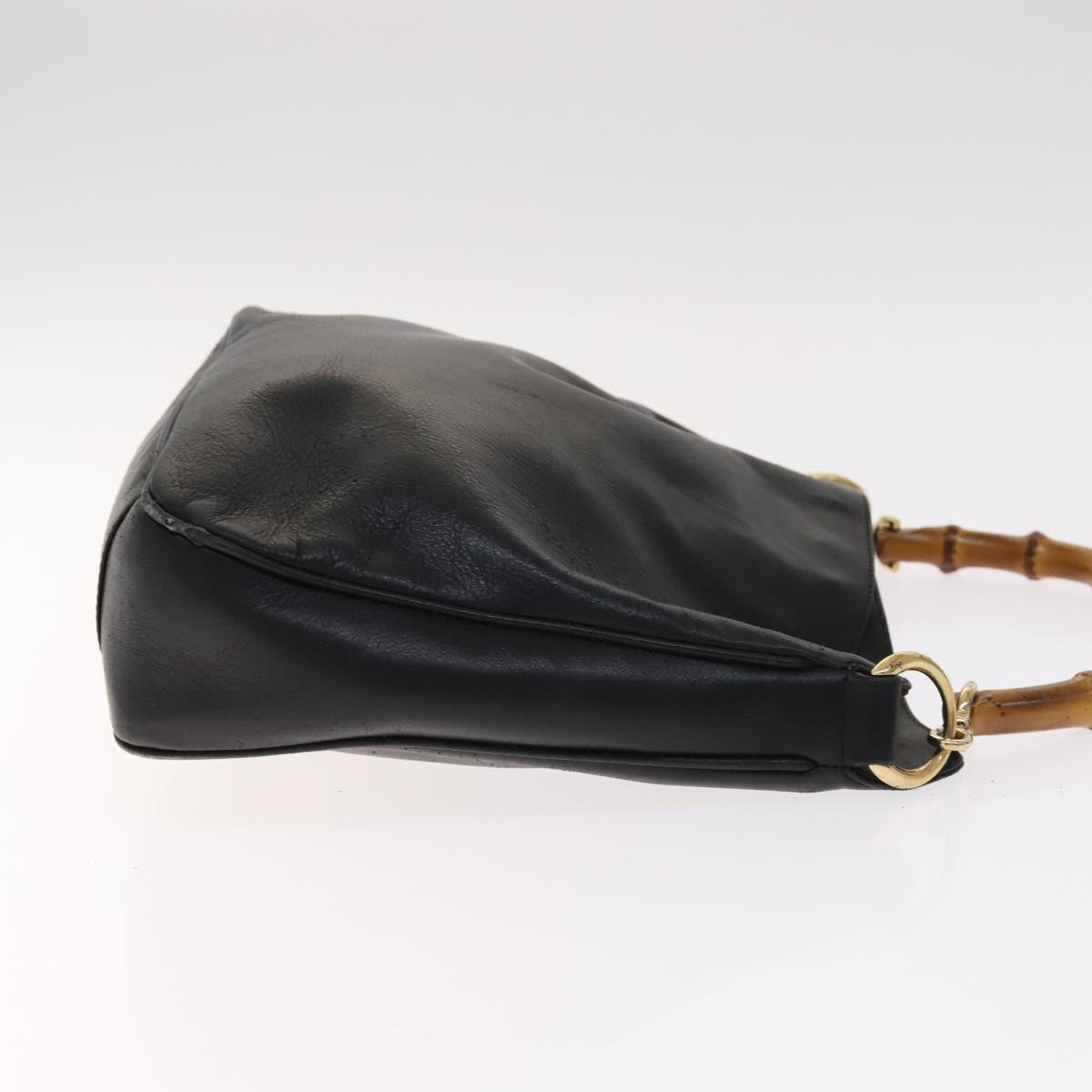 GUCCI Bamboo Hand Bag Leather 2way Black Gold 001 1705 1638 Auth th5549
