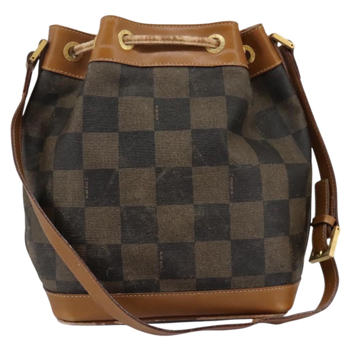 FENDI Pecan Canvas Shoulder Bag PVC Leather Brown Auth th5553