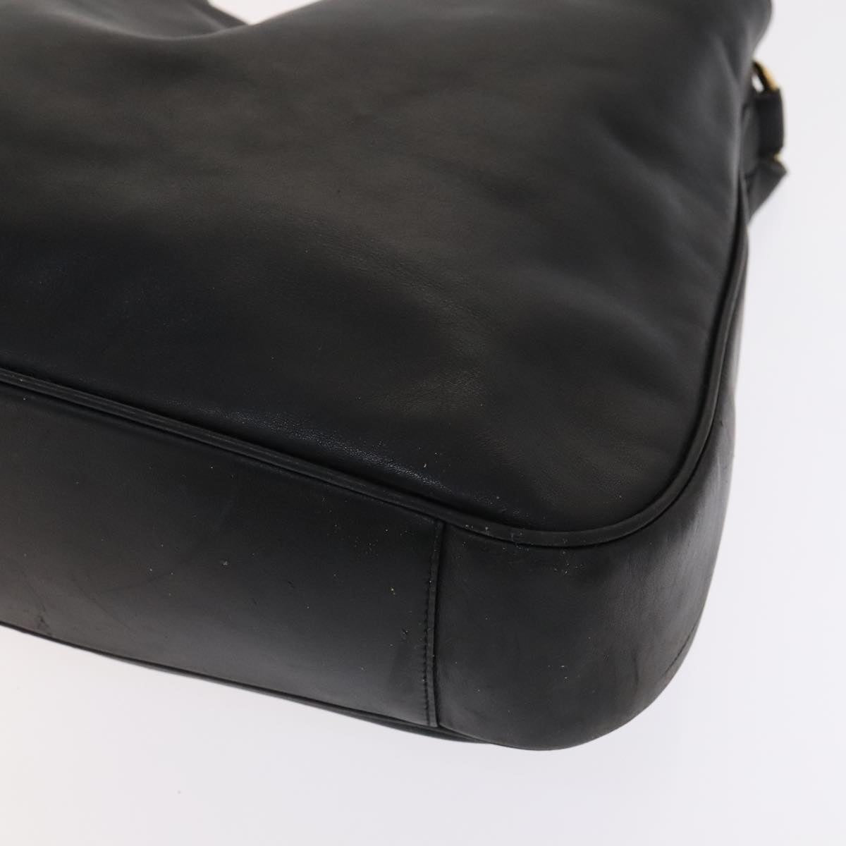 GUCCI Bamboo Hand Bag Leather 2way Black Gold 001 2113 1577 Auth th5555
