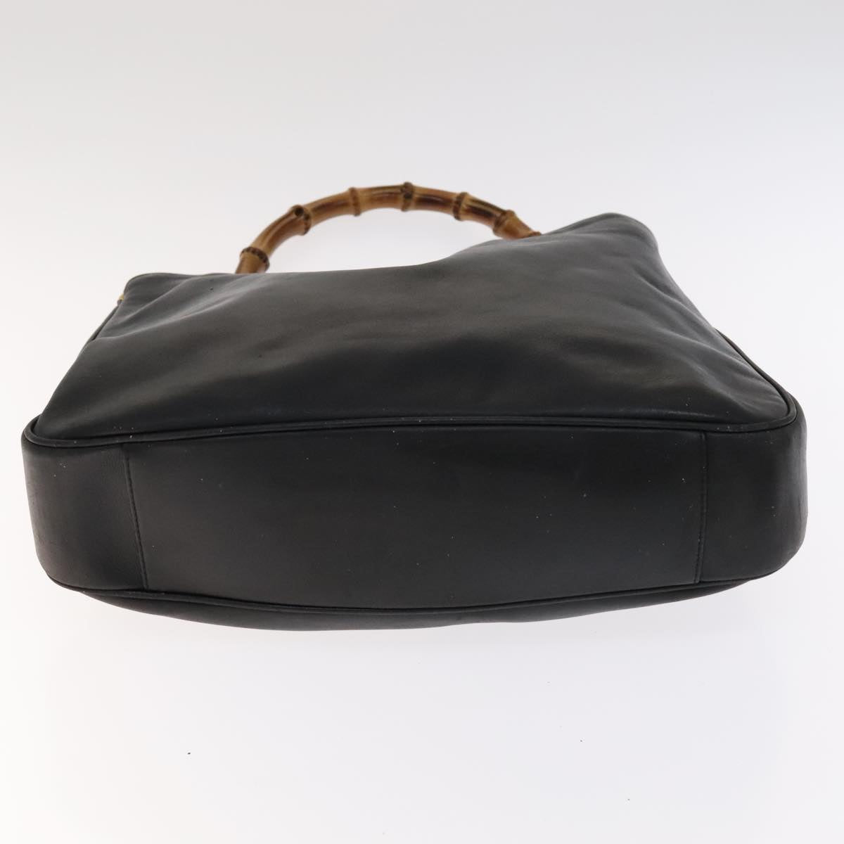 GUCCI Bamboo Hand Bag Leather 2way Black Gold 001 2113 1577 Auth th5555