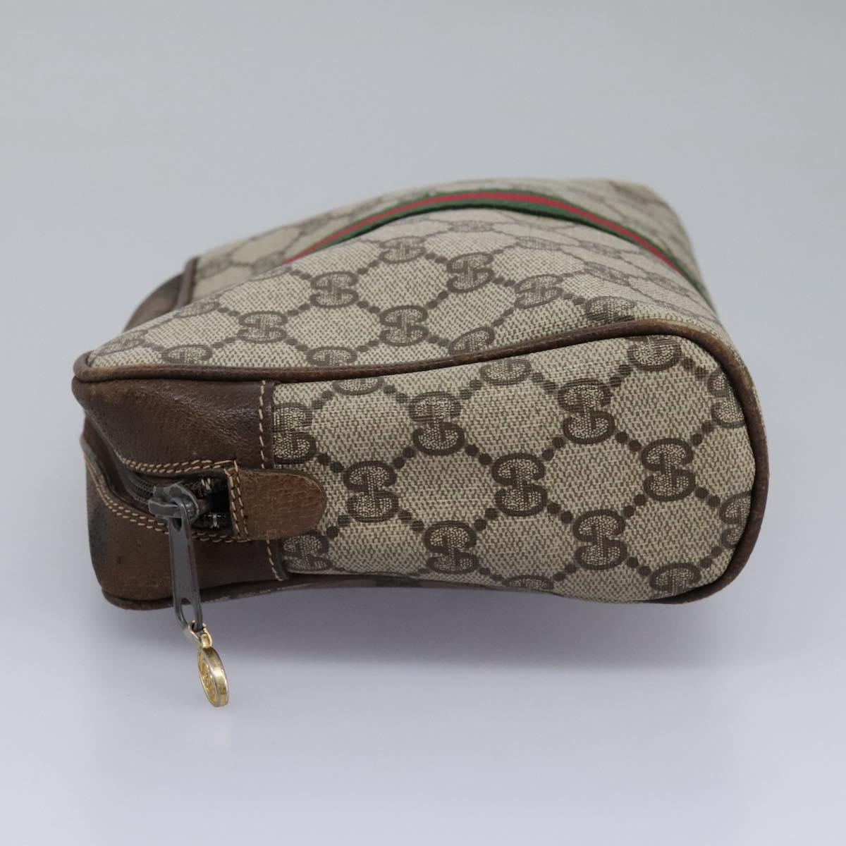 GUCCI GG Supreme Web Sherry Line Clutch Bag PVC Beige Red Green Auth th5590