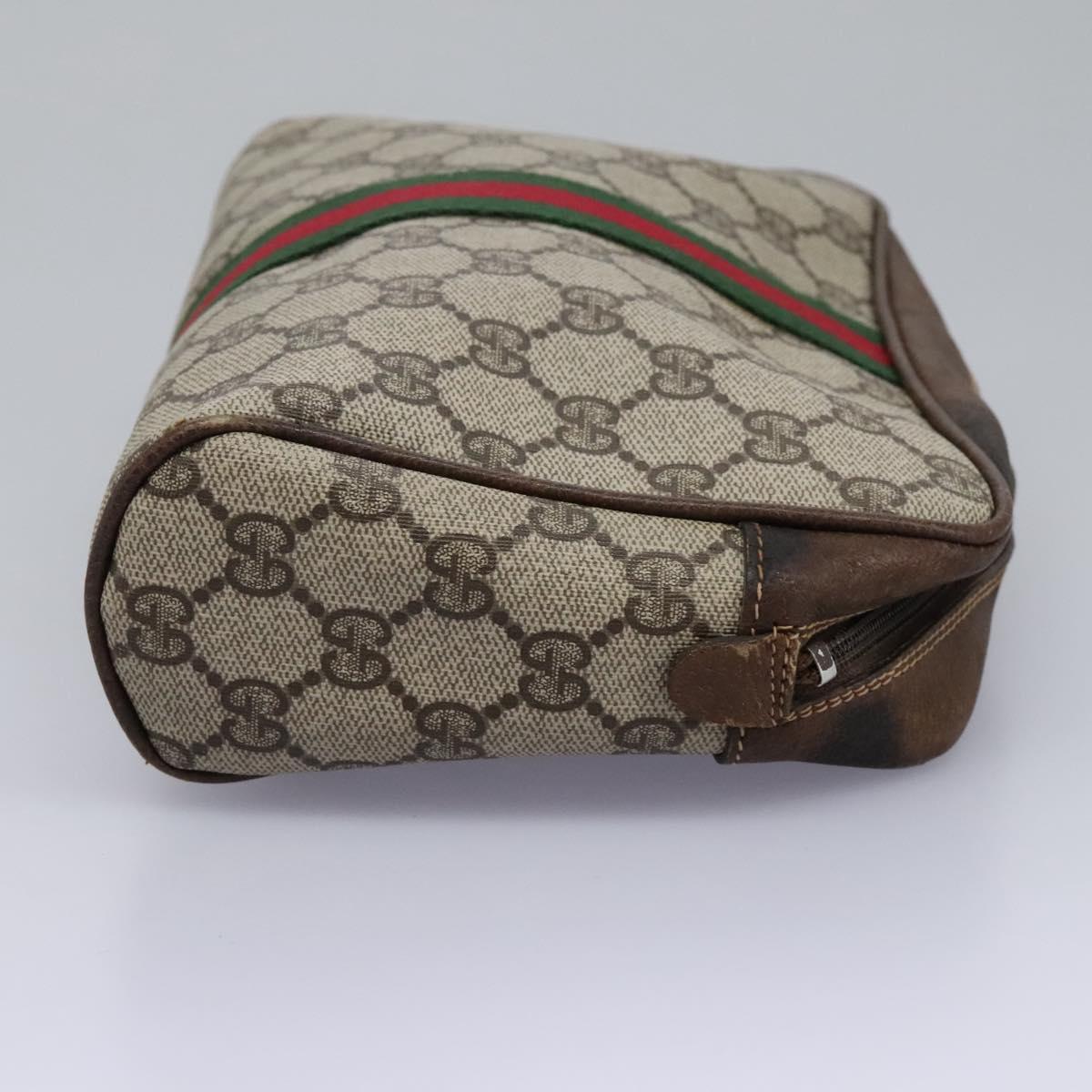 GUCCI GG Supreme Web Sherry Line Clutch Bag PVC Beige Red Green Auth th5590