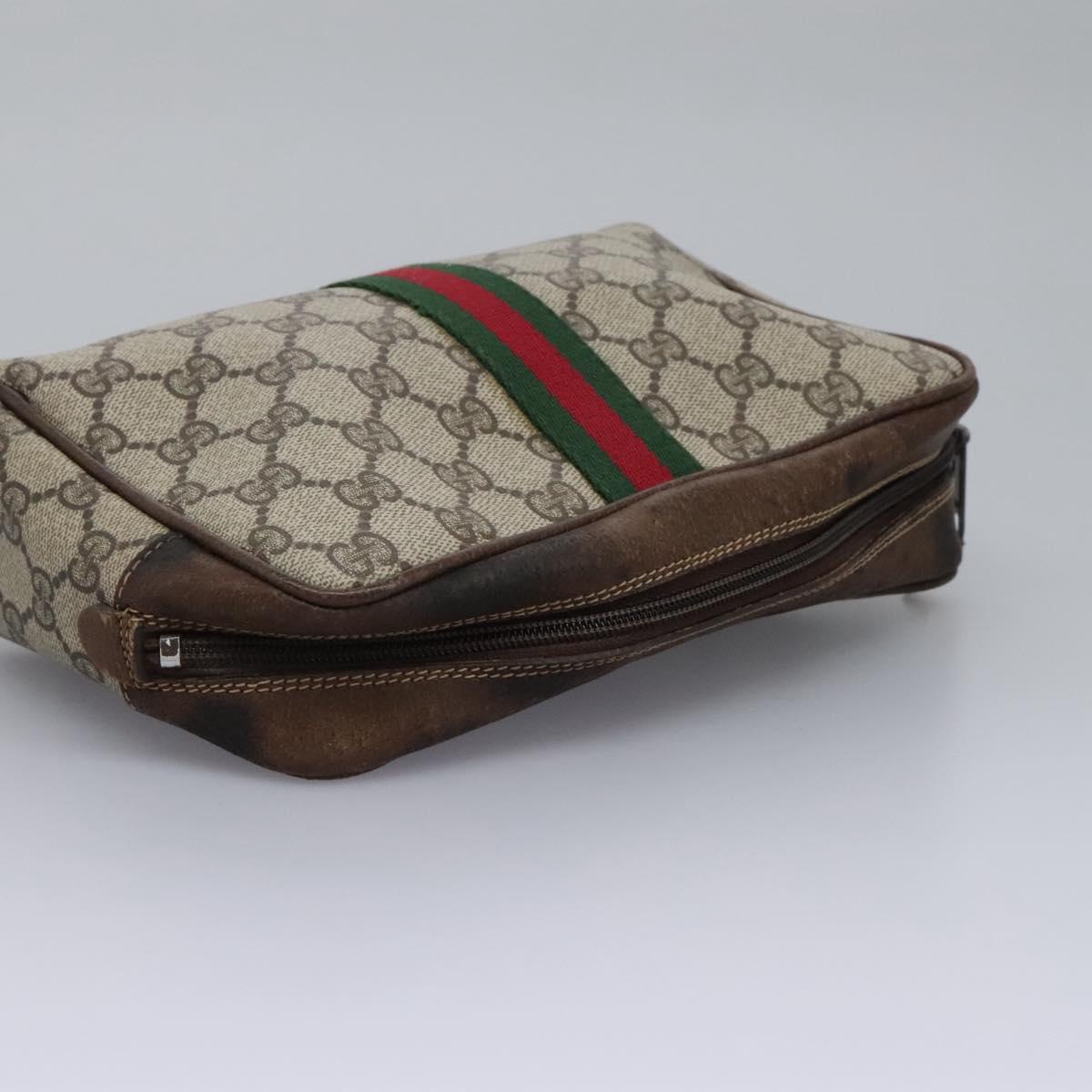 GUCCI GG Supreme Web Sherry Line Clutch Bag PVC Beige Red Green Auth th5590