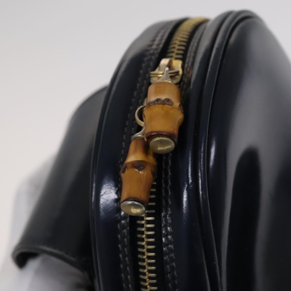 GUCCI Bamboo Shoulder Bag Patent leather Navy Gold 003 2113 0027 Auth th5637