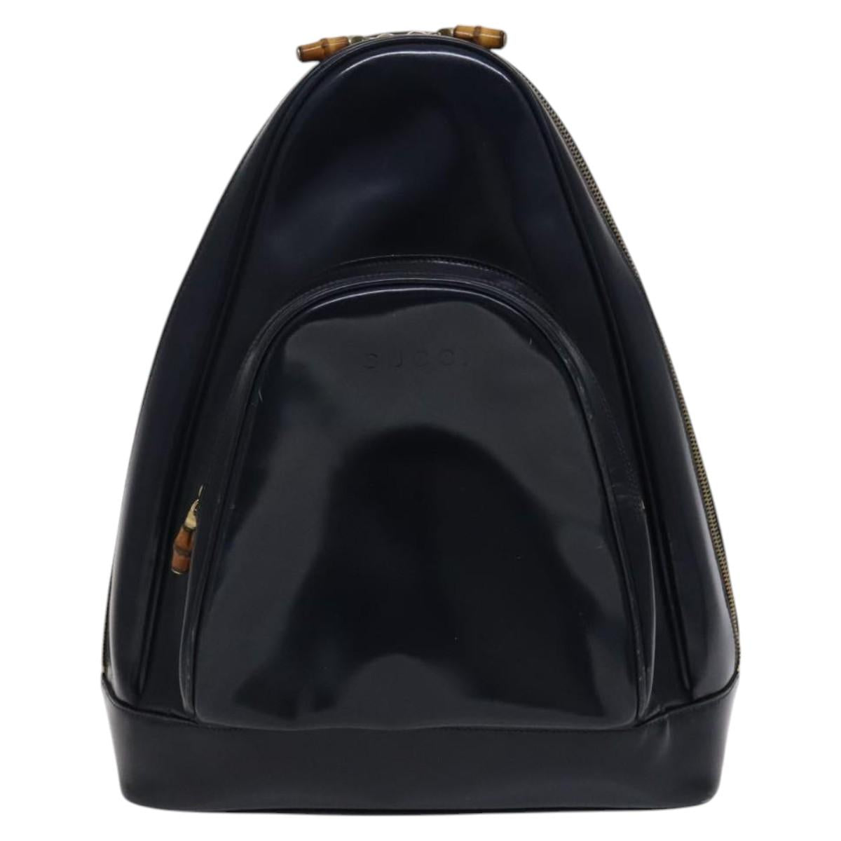 GUCCI Bamboo Shoulder Bag Patent leather Navy Gold 003 2113 0027 Auth th5637