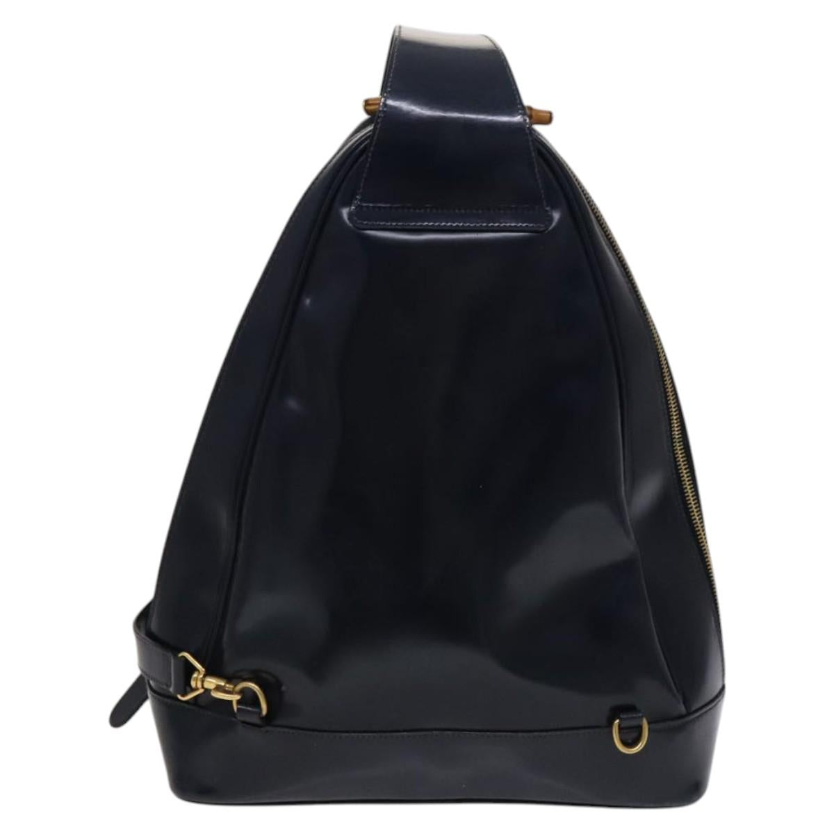GUCCI Bamboo Shoulder Bag Patent leather Navy Gold 003 2113 0027 Auth th5637