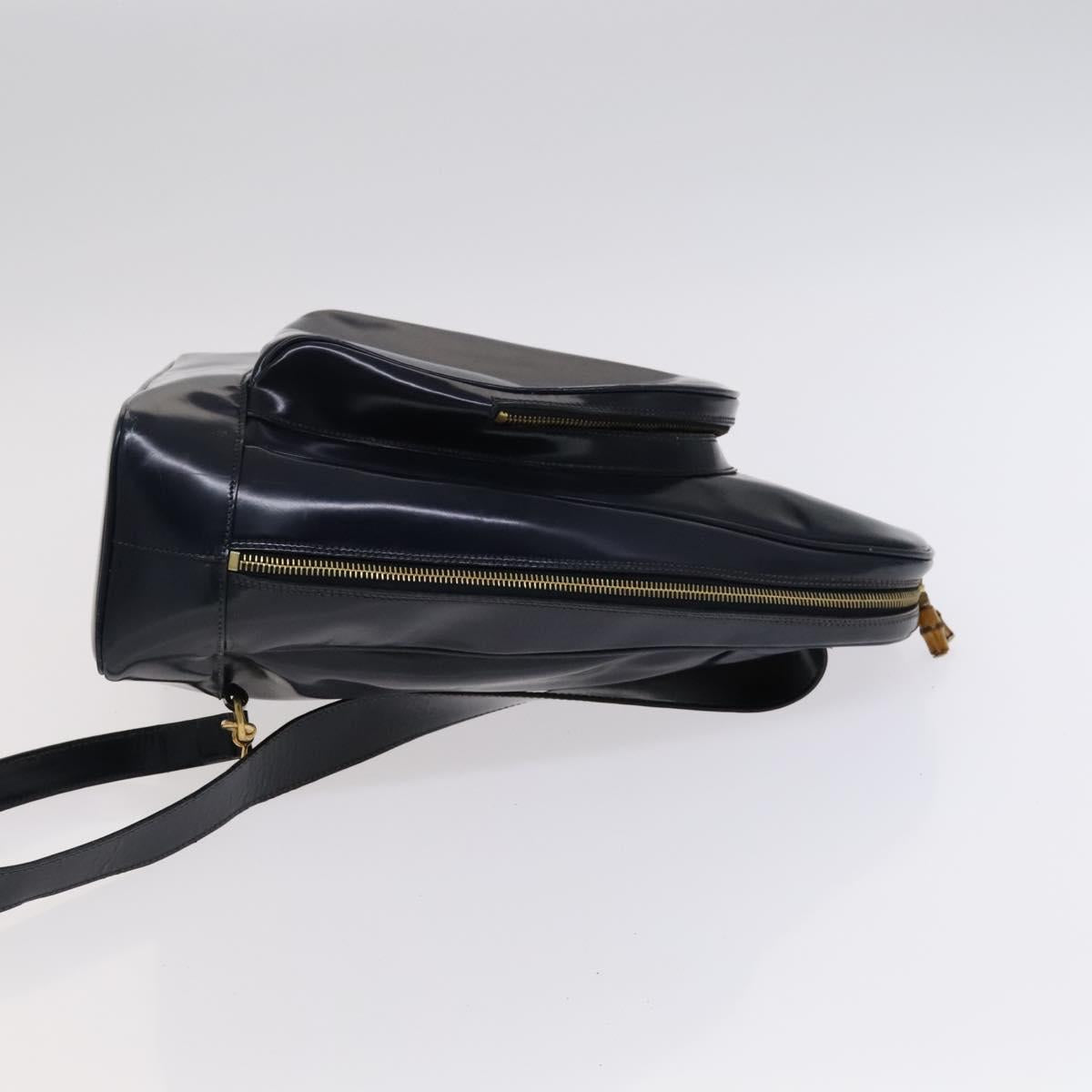 GUCCI Bamboo Shoulder Bag Patent leather Navy Gold 003 2113 0027 Auth th5637