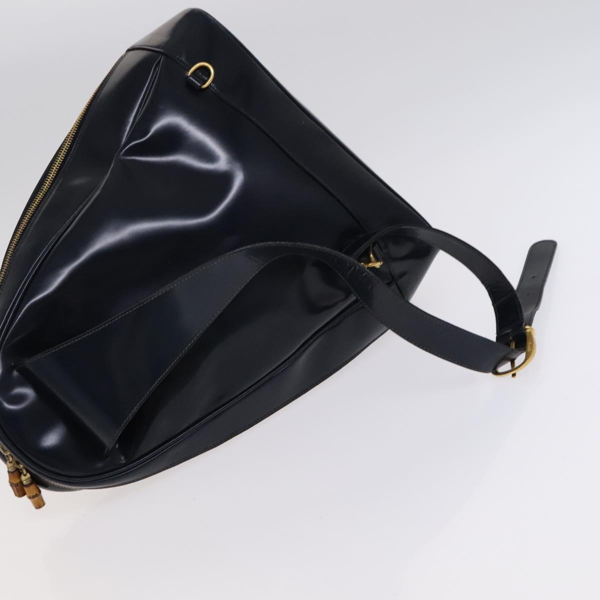 GUCCI Bamboo Shoulder Bag Patent leather Navy Gold 003 2113 0027 Auth th5637