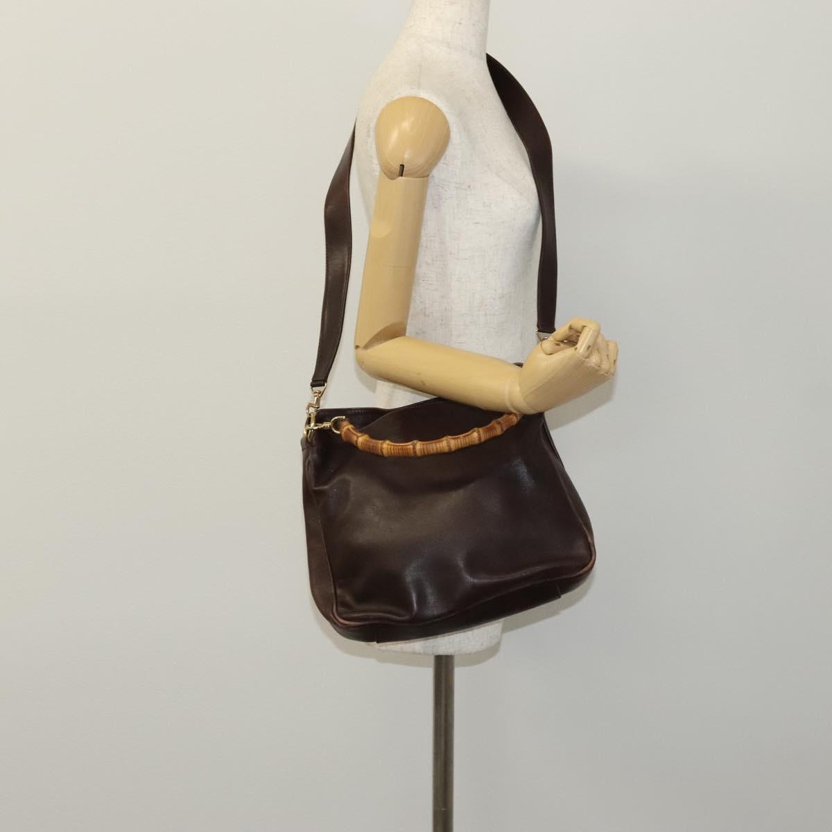 GUCCI Bamboo Hand Bag Leather 2way Brown Gold 001 1705 1638 Auth th5638