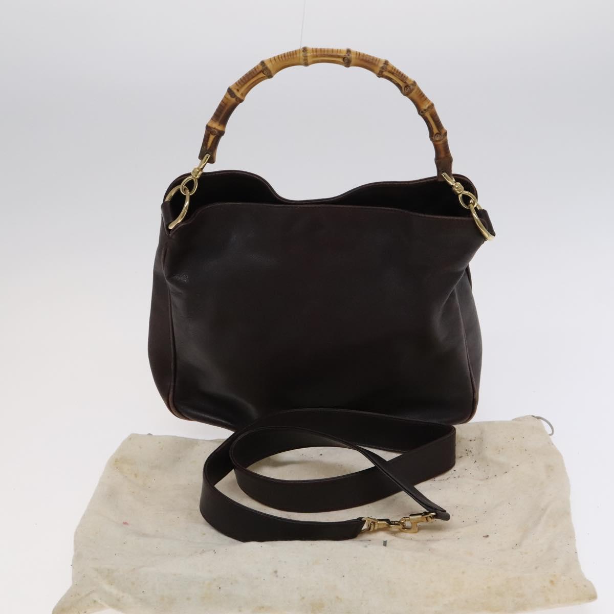 GUCCI Bamboo Hand Bag Leather 2way Brown Gold 001 1705 1638 Auth th5638