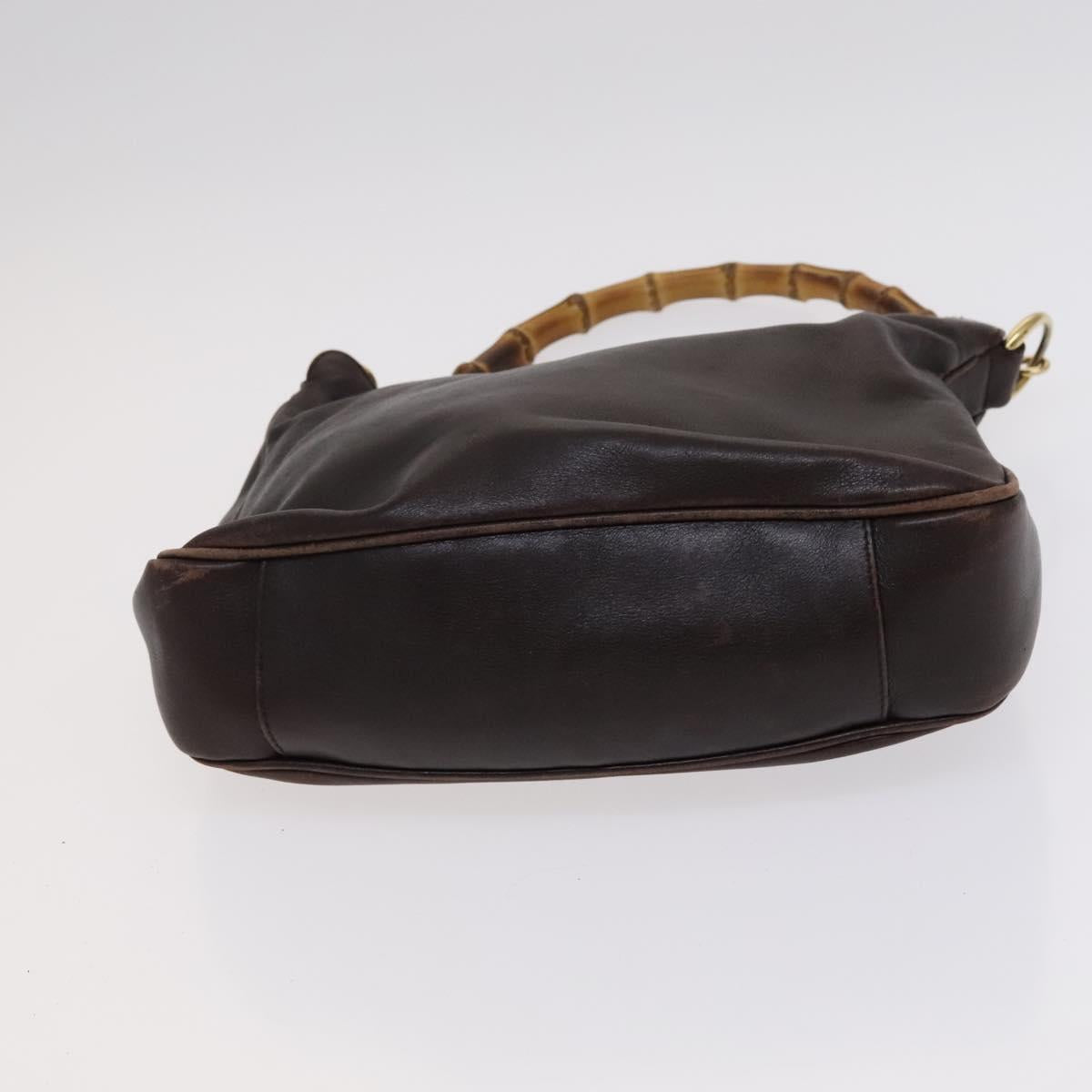 GUCCI Bamboo Hand Bag Leather 2way Brown Gold 001 1705 1638 Auth th5638