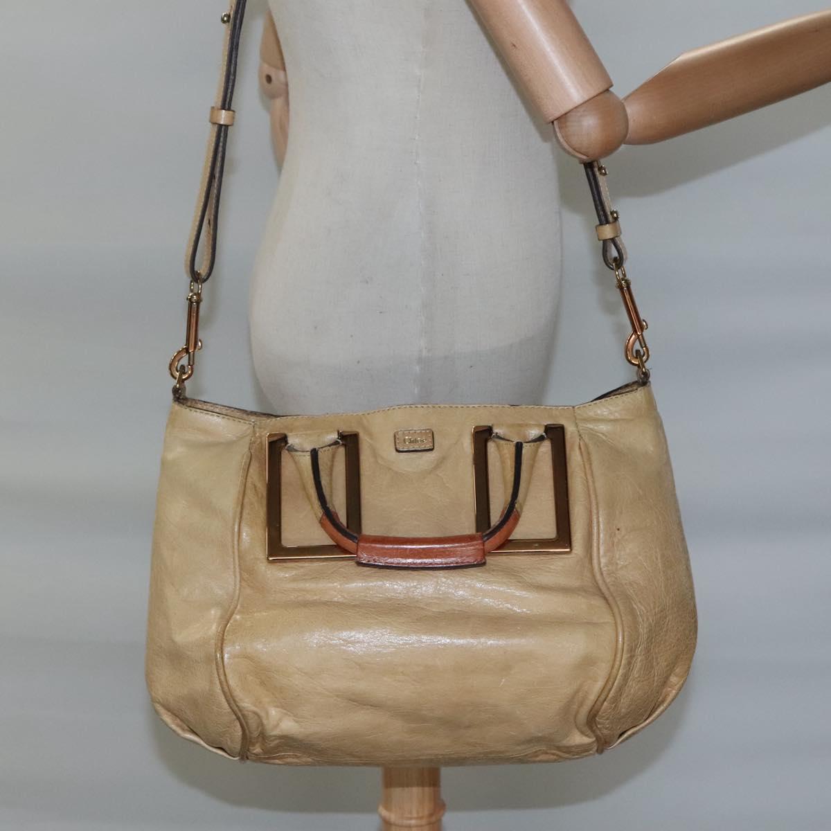 Chloe Hand Bag Leather 2way Beige Gold Auth th5645