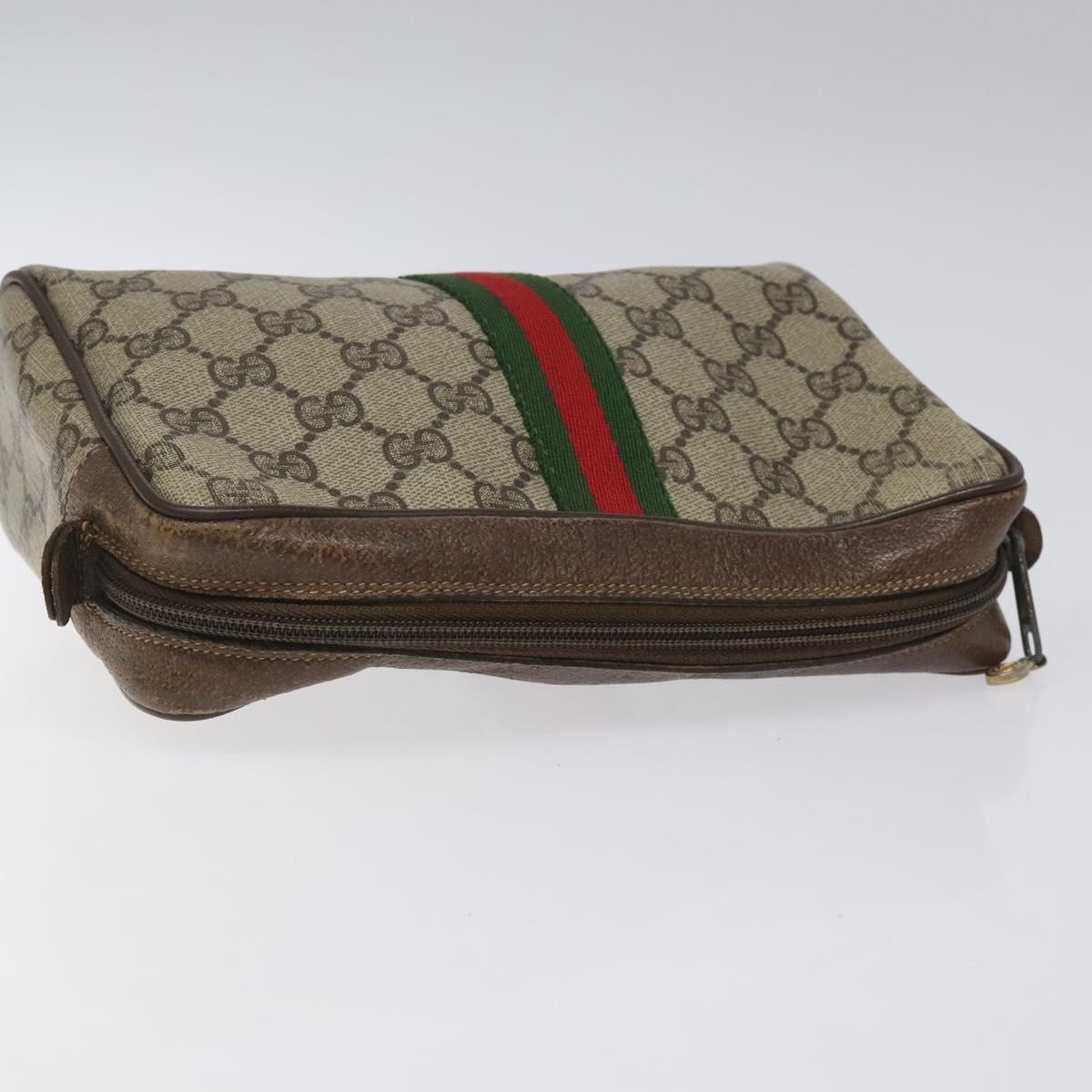 GUCCI GG Supreme Web Sherry Line Clutch Bag PVC Beige Red 56 01 012 Auth th5648