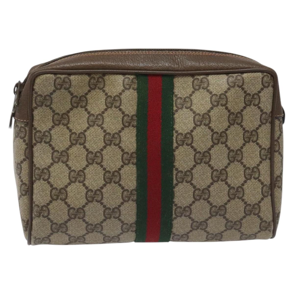 GUCCI GG Supreme Web Sherry Line Clutch Bag PVC Beige Red 89 01 012 Auth th5649