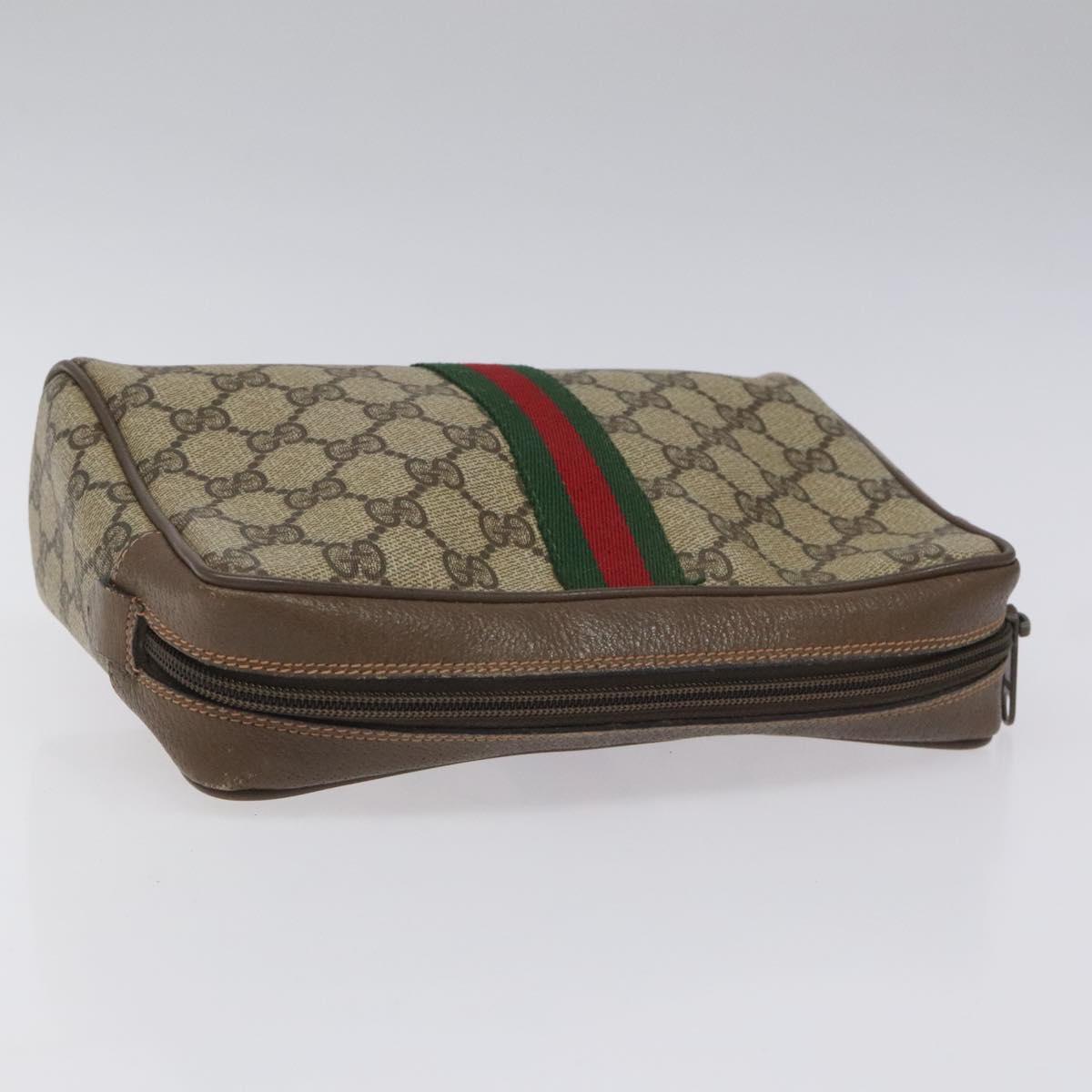 GUCCI GG Supreme Web Sherry Line Clutch Bag PVC Beige Red 89 01 012 Auth th5649