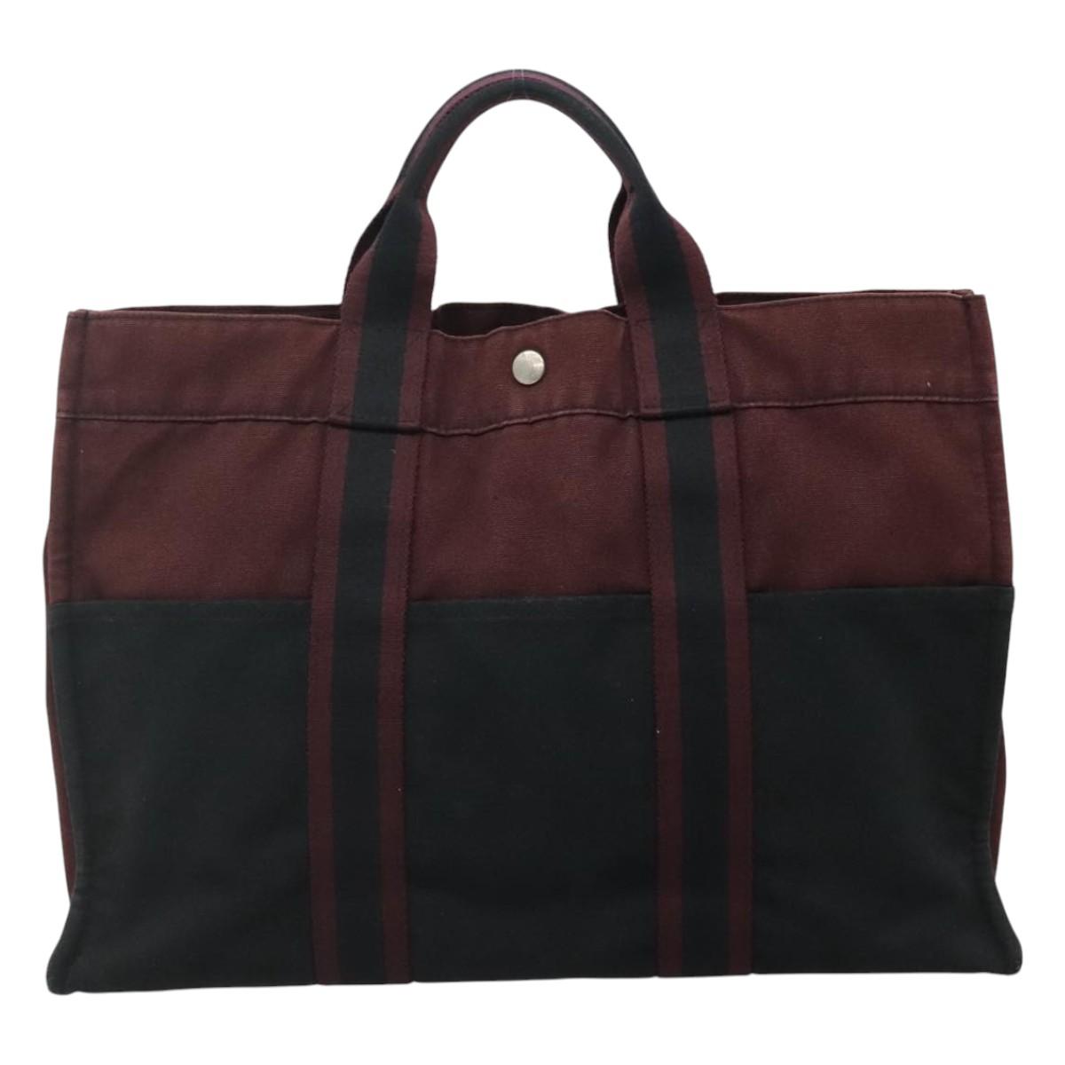 HERMES Fourre Tout MM Hand Bag Canvas Wine Red Auth th5651