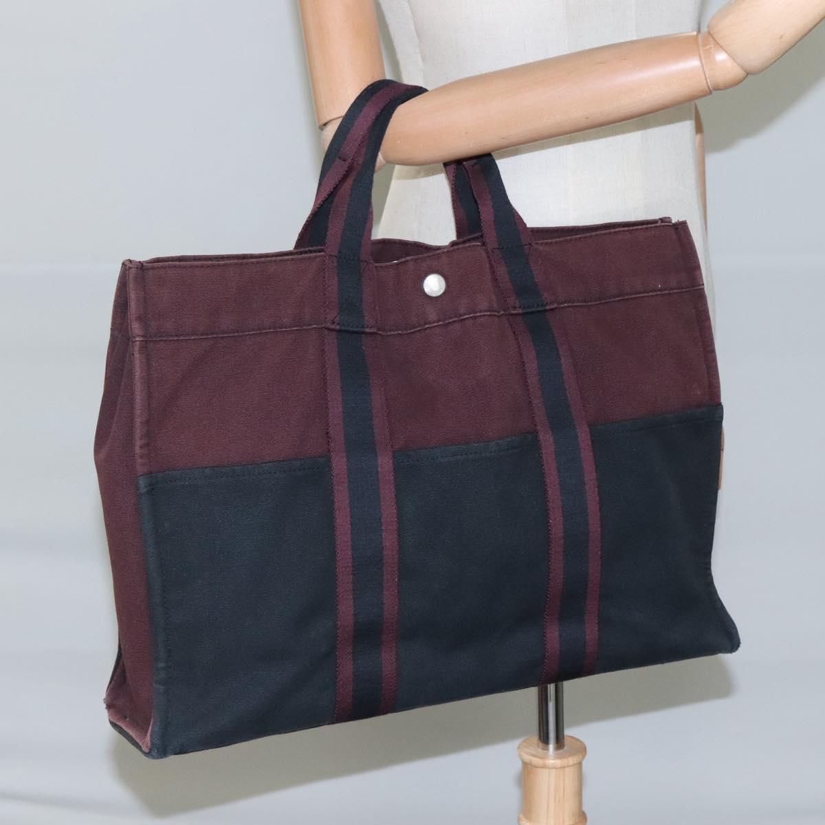 HERMES Fourre Tout MM Hand Bag Canvas Wine Red Auth th5651