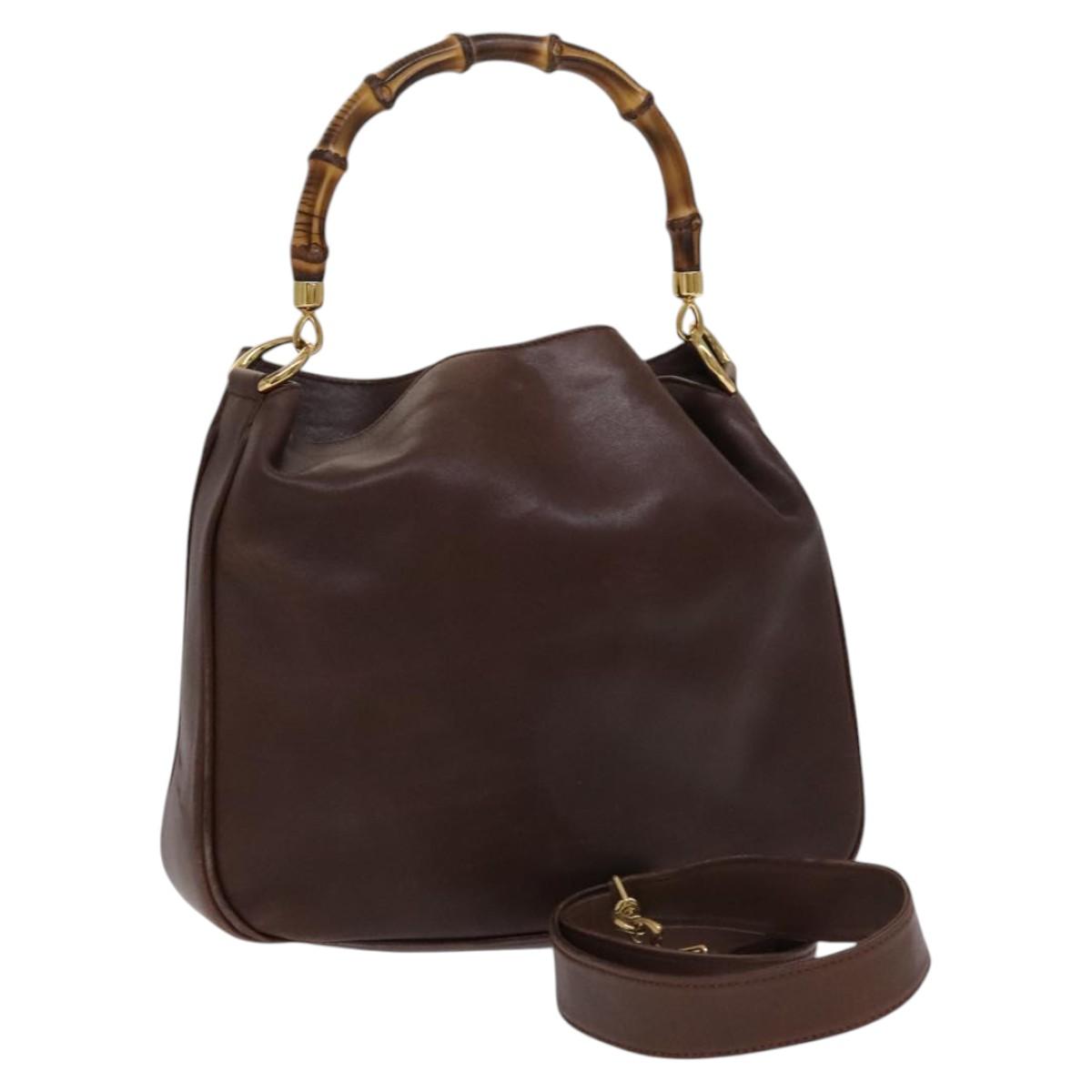 GUCCI Bamboo Hand Bag Leather 2way Brown Gold 001 14 1638 Auth th5652