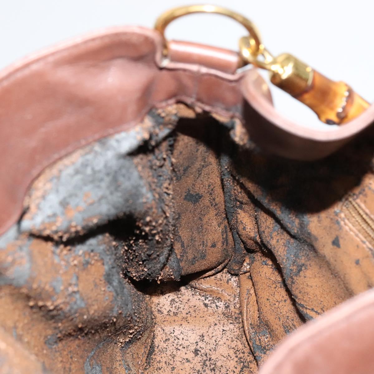 GUCCI Bamboo Hand Bag Leather 2way Brown Gold 001 14 1638 Auth th5652