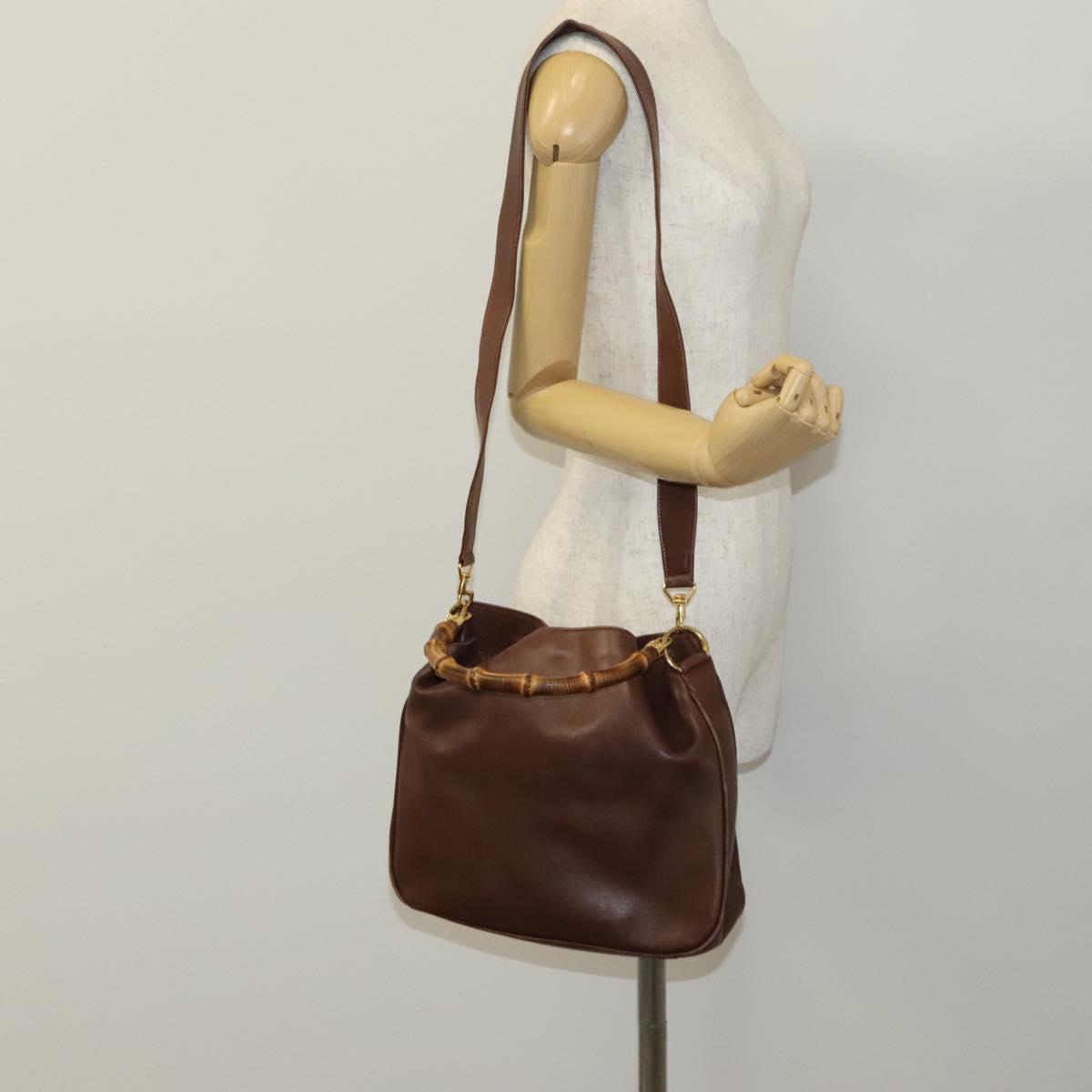 GUCCI Bamboo Hand Bag Leather 2way Brown Gold 001 14 1638 Auth th5652