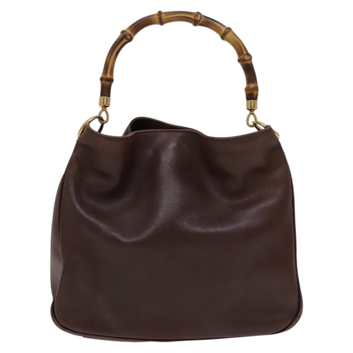 GUCCI Bamboo Hand Bag Leather 2way Brown Gold 001 14 1638 Auth th5652