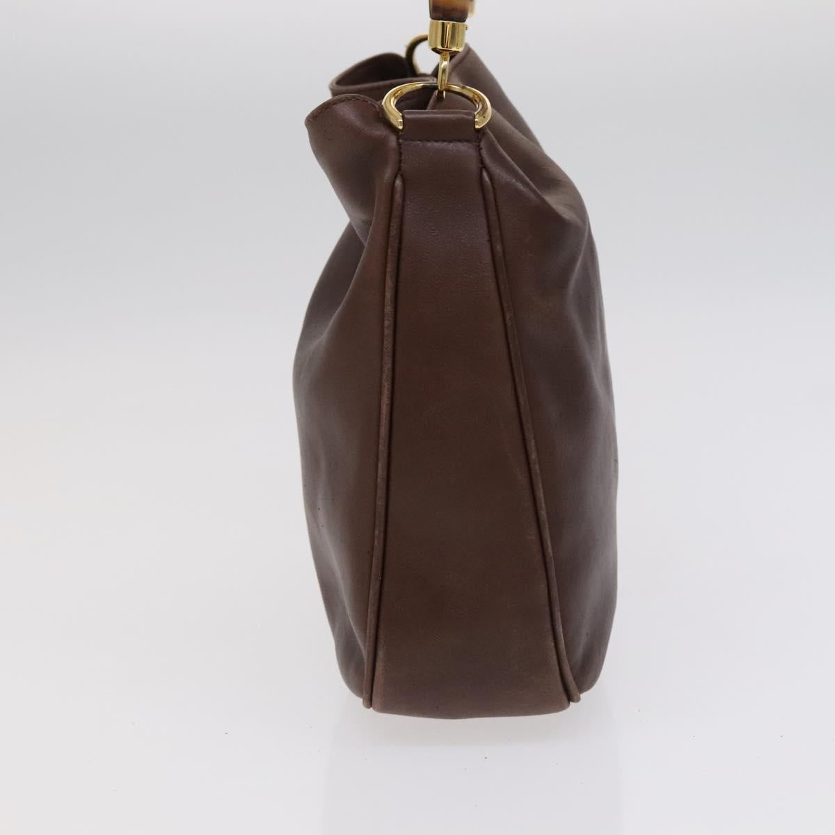 GUCCI Bamboo Hand Bag Leather 2way Brown Gold 001 14 1638 Auth th5652
