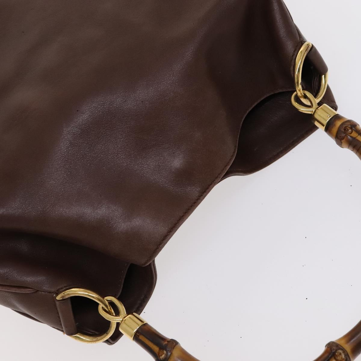 GUCCI Bamboo Hand Bag Leather 2way Brown Gold 001 14 1638 Auth th5652