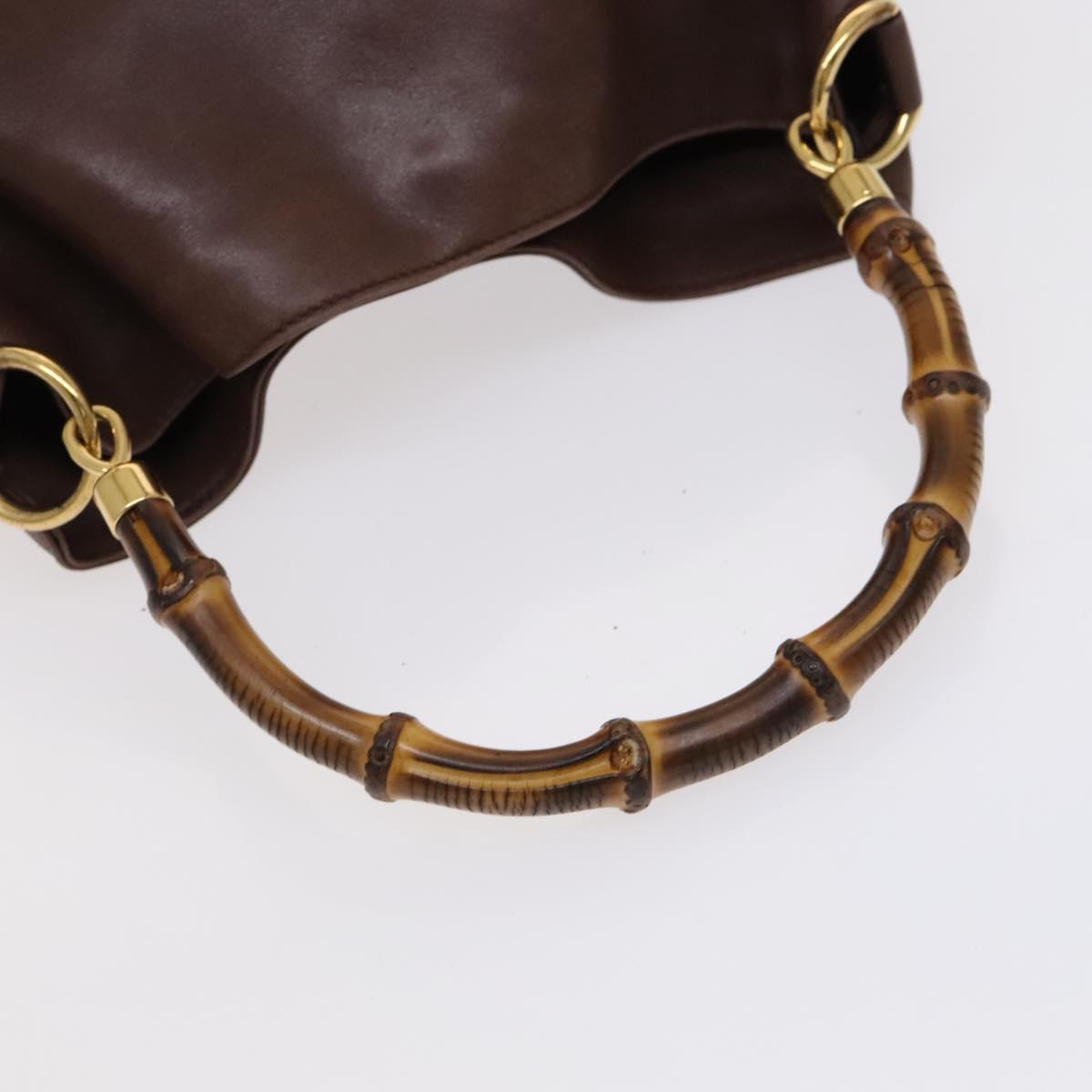 GUCCI Bamboo Hand Bag Leather 2way Brown Gold 001 14 1638 Auth th5652
