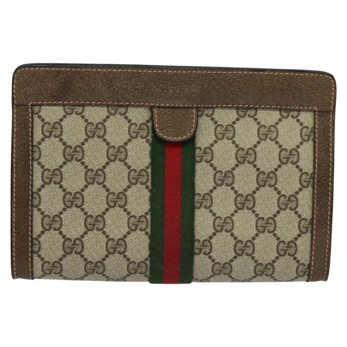 GUCCI GG Supreme Web Sherry Line Clutch Bag PVC Beige Red 89 01 001 Auth th5661
