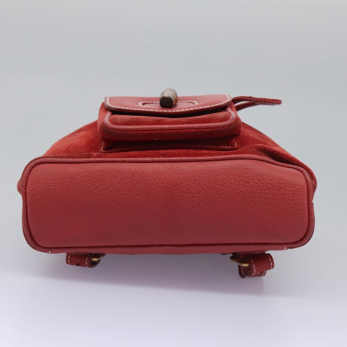 GUCCI Bamboo Backpack Suede Leather Red Gold 003 2852 0030 0 Auth th5663