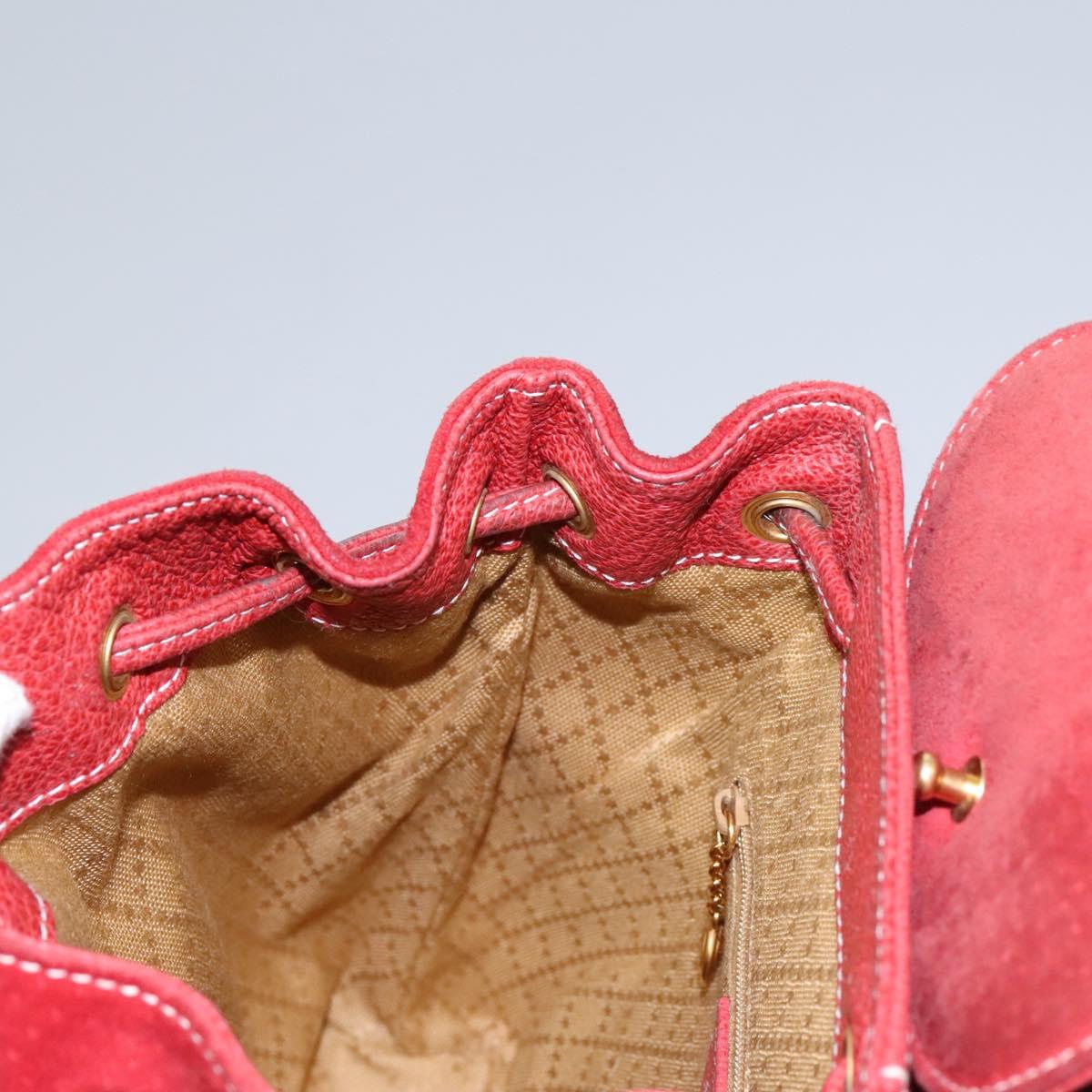 GUCCI Bamboo Backpack Suede Leather Red Gold 003 2852 0030 0 Auth th5663