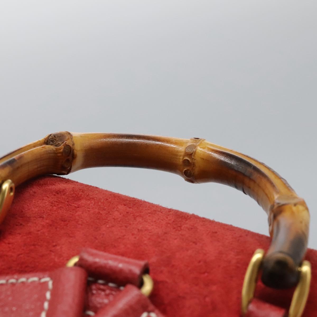 GUCCI Bamboo Backpack Suede Leather Red Gold 003 2852 0030 0 Auth th5663