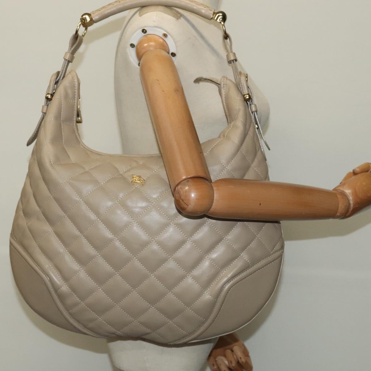BURBERRY Shoulder Bag Leather Beige Gold Auth th5697