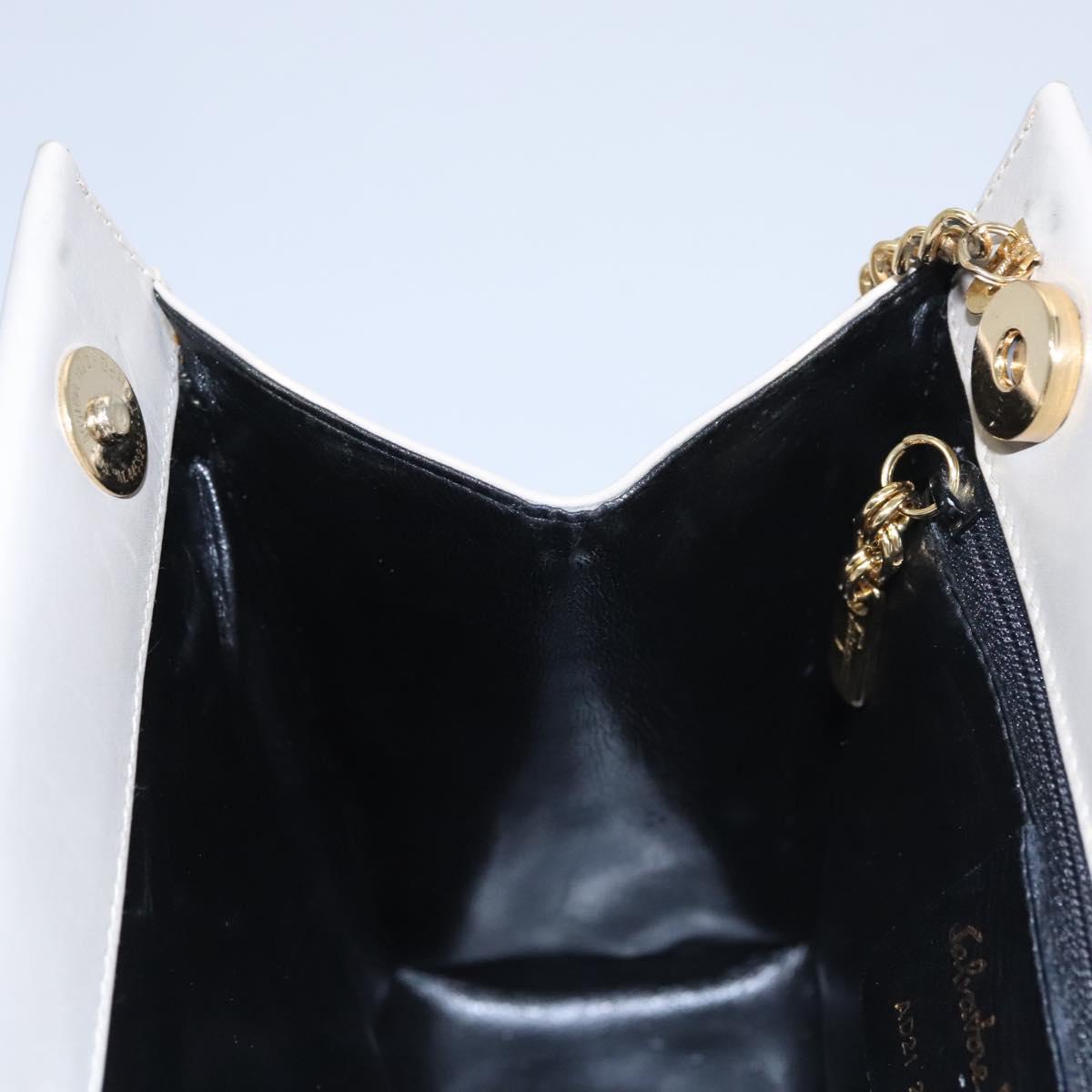 Salvatore Ferragamo Chain Shoulder Bag Leather Beige Gold Auth th5704