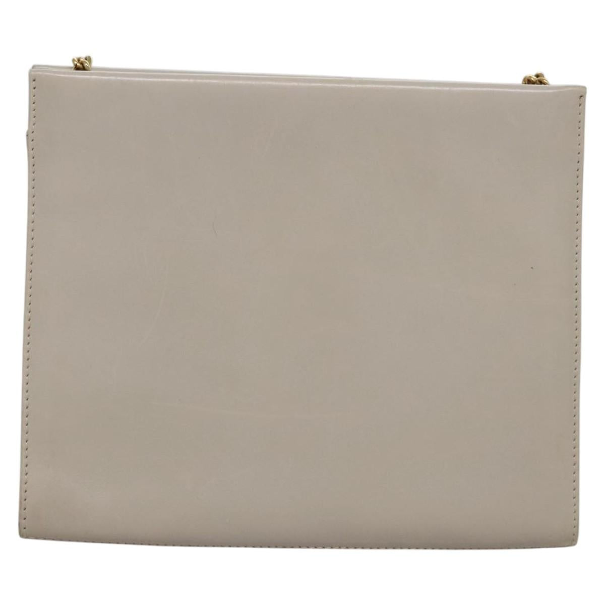 Salvatore Ferragamo Chain Shoulder Bag Leather Beige Gold Auth th5704